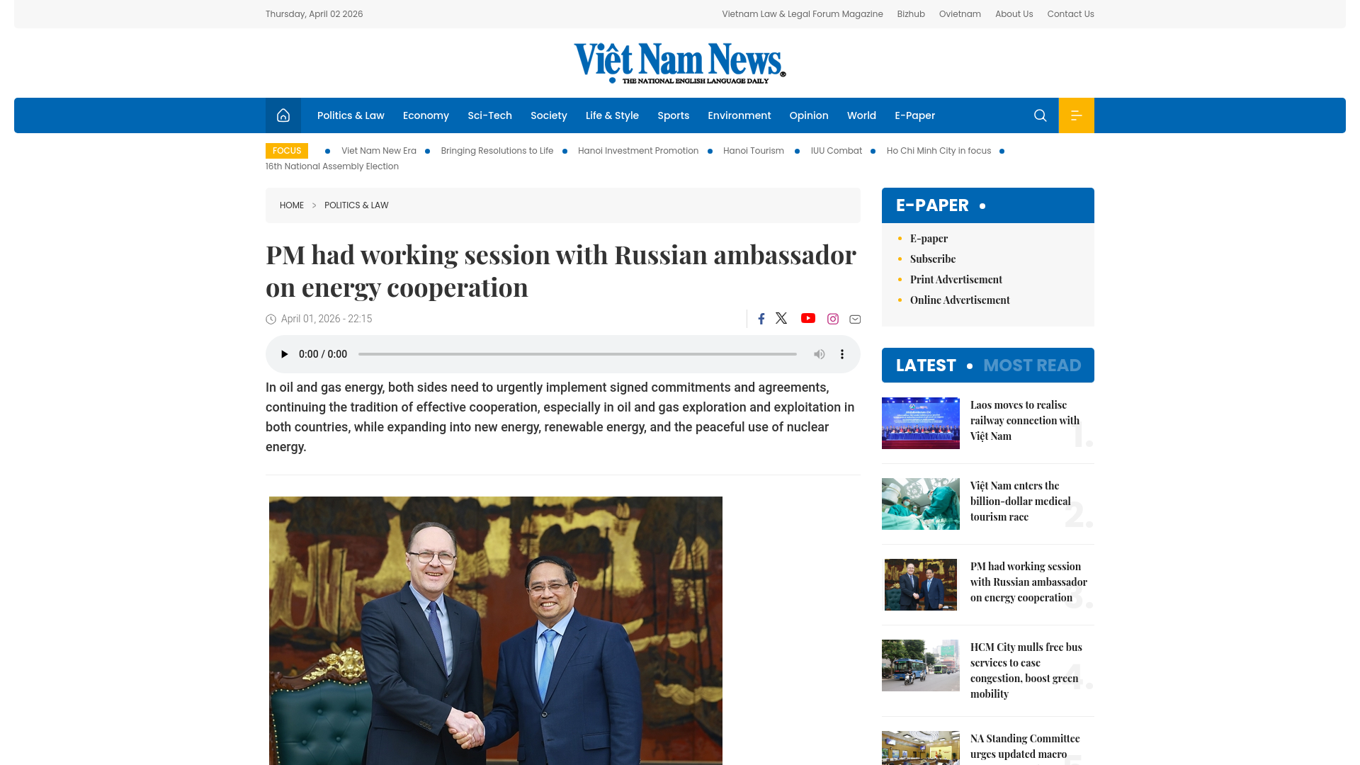website screenshot of https://vietnamnews.vn/politics-laws/1778615/pm-had-working-session-with-russian-ambassador-on-energy-cooperation.html