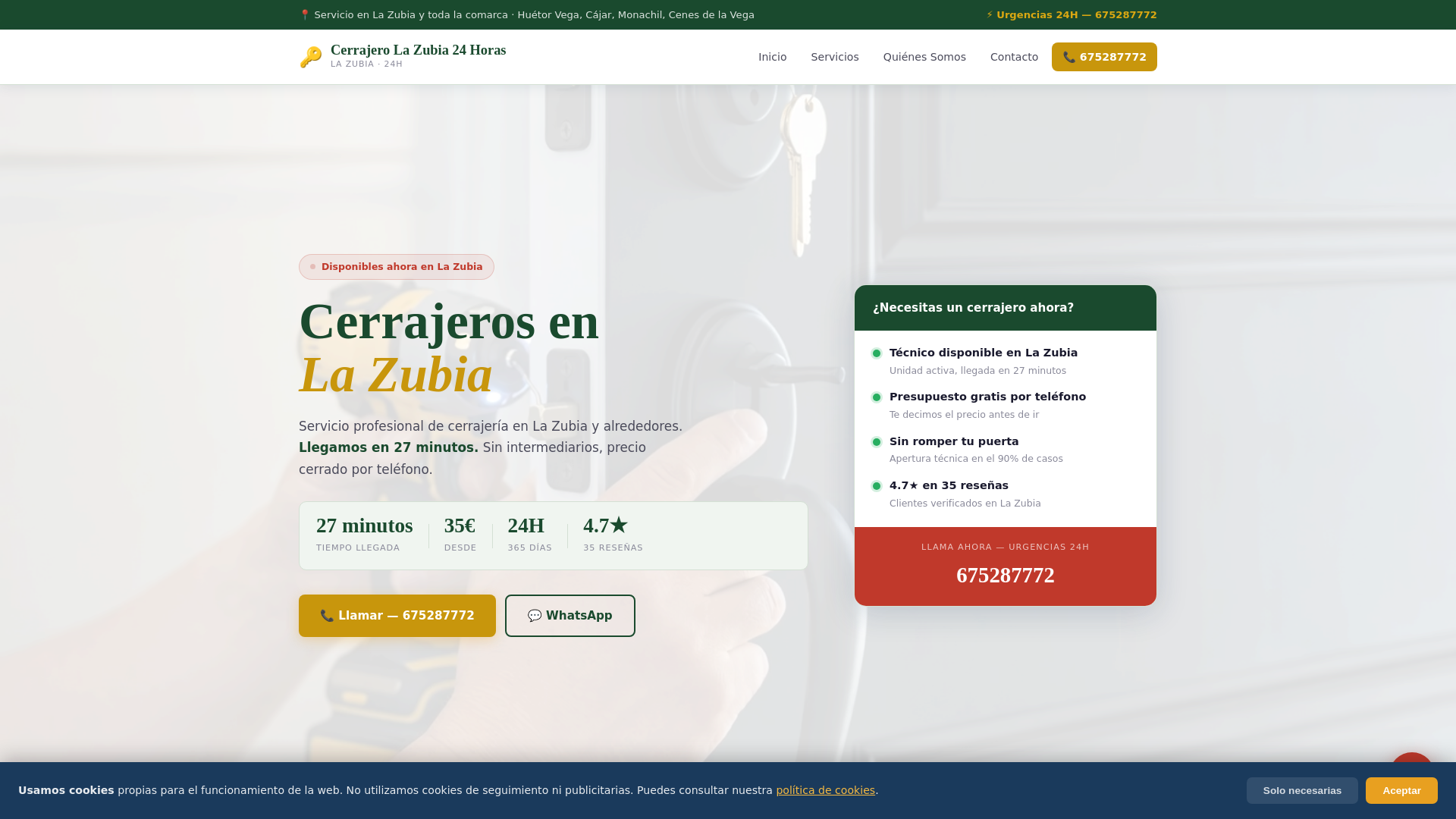website screenshot of https://cerrajeroenlazubia.es/