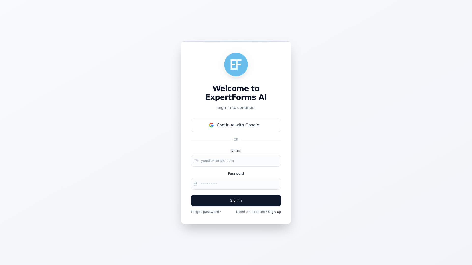 website screenshot of https://expertforms-ai.com/