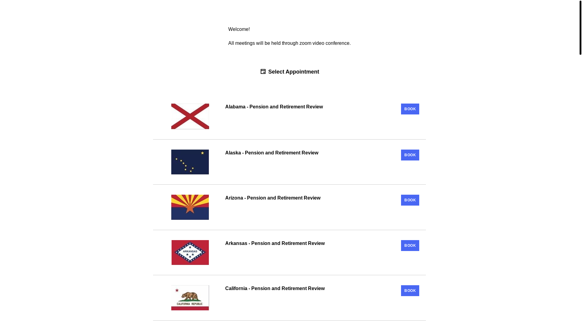 website screenshot of https://retirementreview.as.me/schedule.php