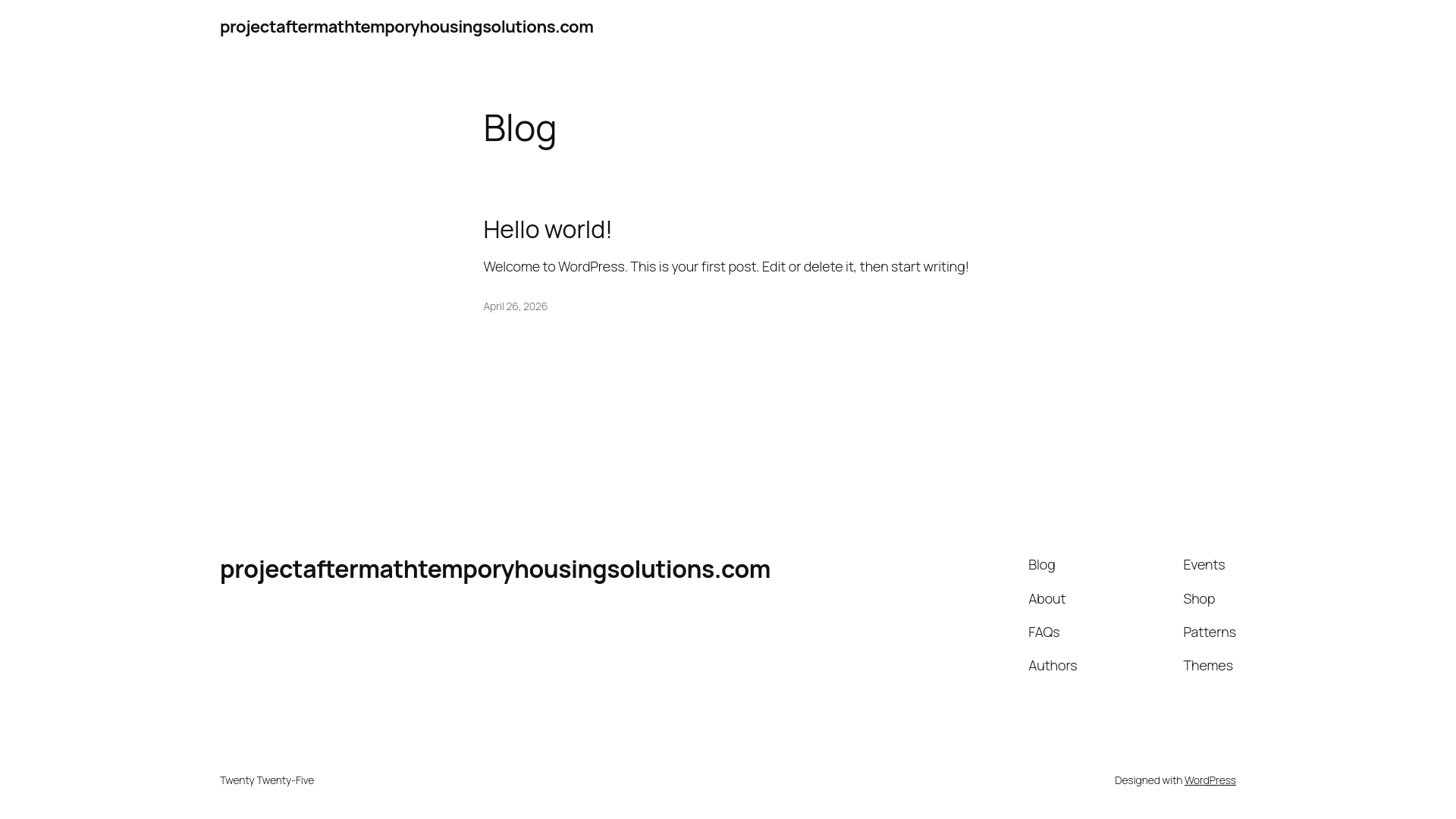 website screenshot of https://projectaftermathtemporyhousingsolutions.com/