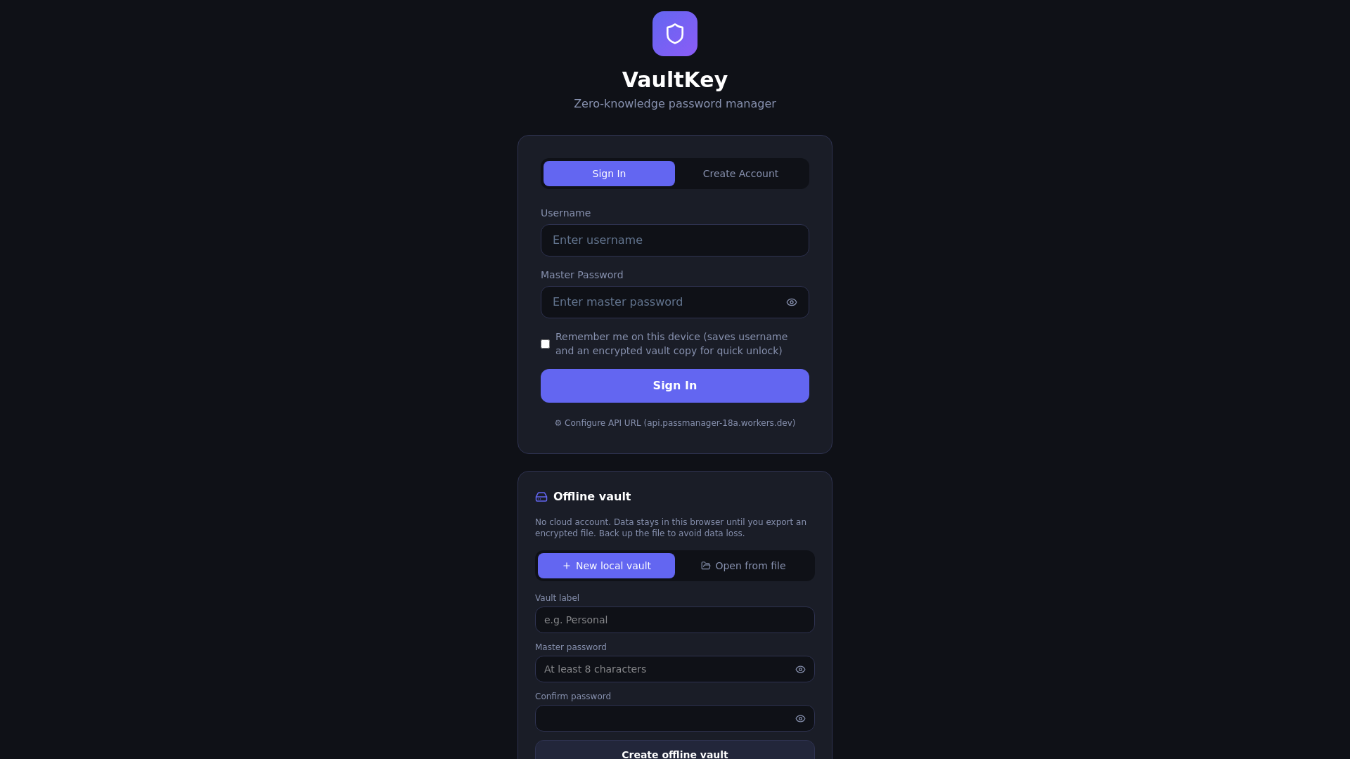 website screenshot of https://cloud-password-manager.pages.dev/