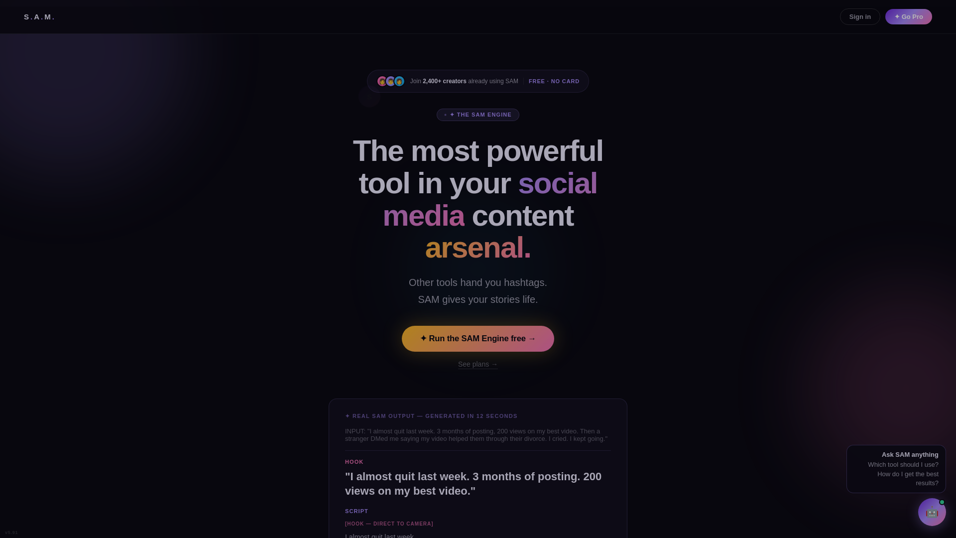 website screenshot of https://samforcreators.com