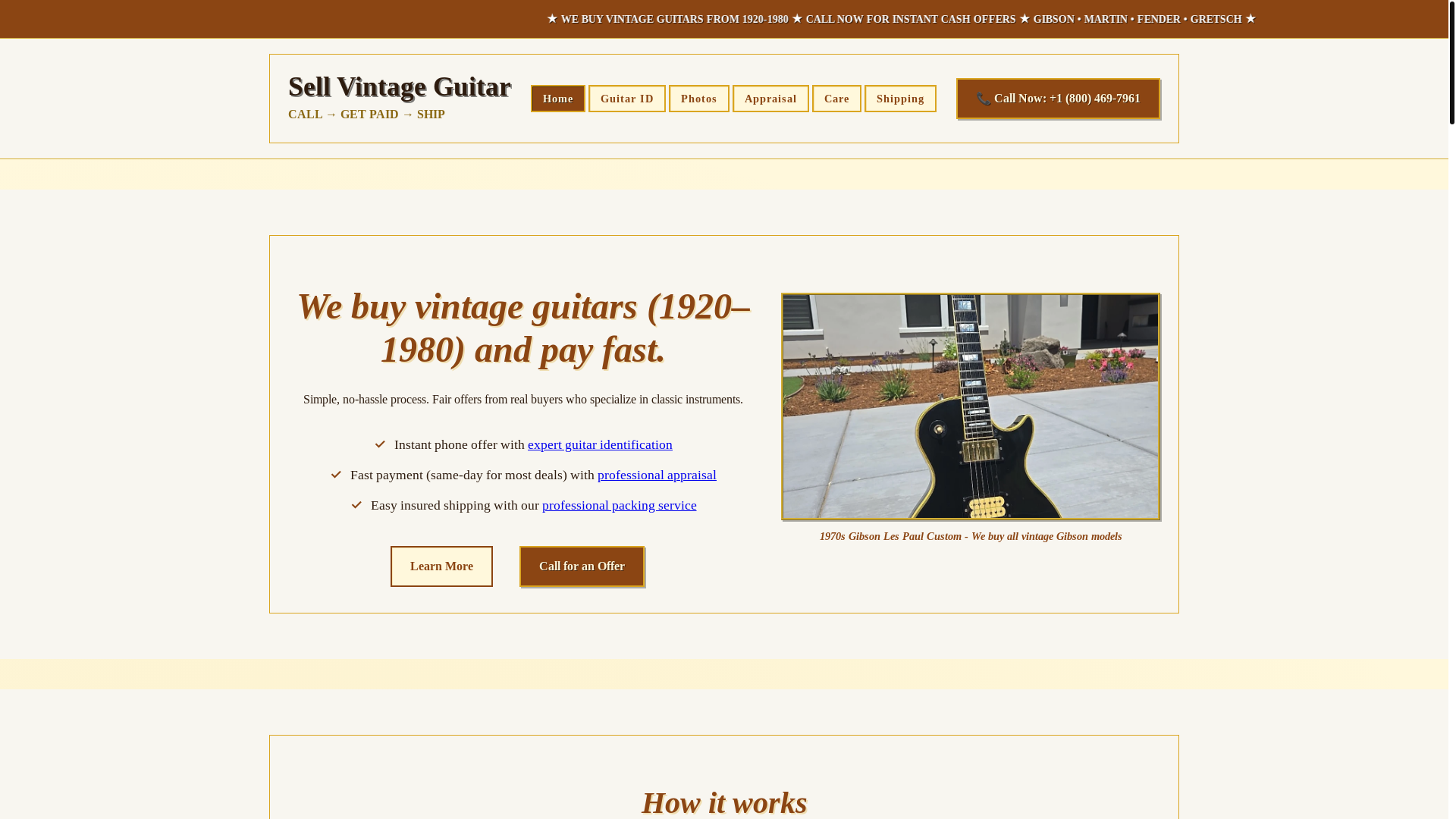 website screenshot of https://sellvintageguitar.com/