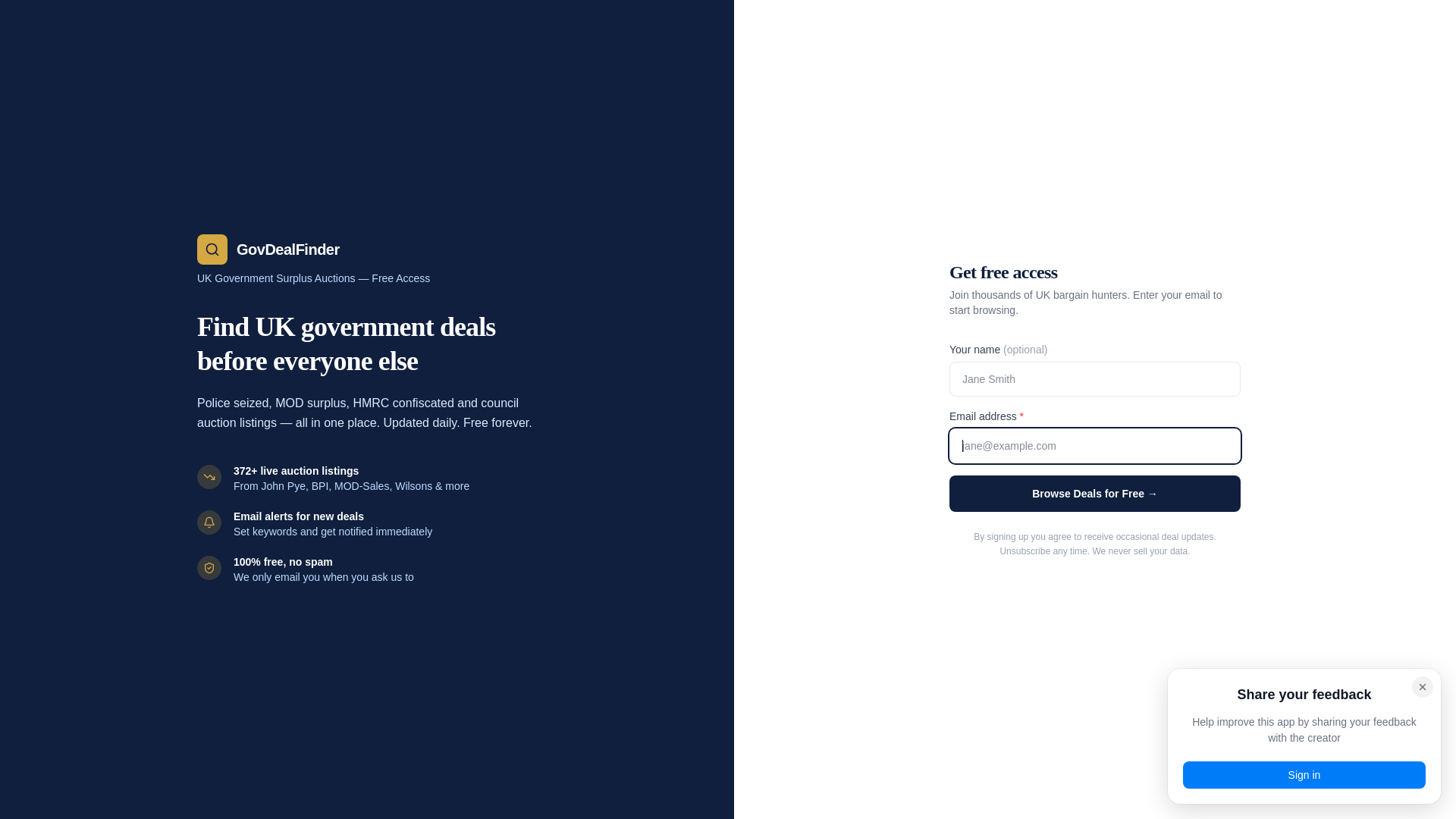 website screenshot of https://govdealfinder.co.uk/