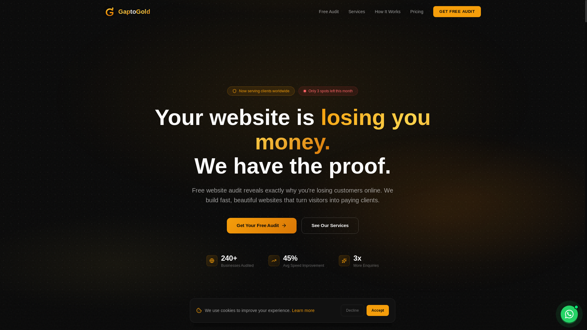 website screenshot of https://gaptogold.com/