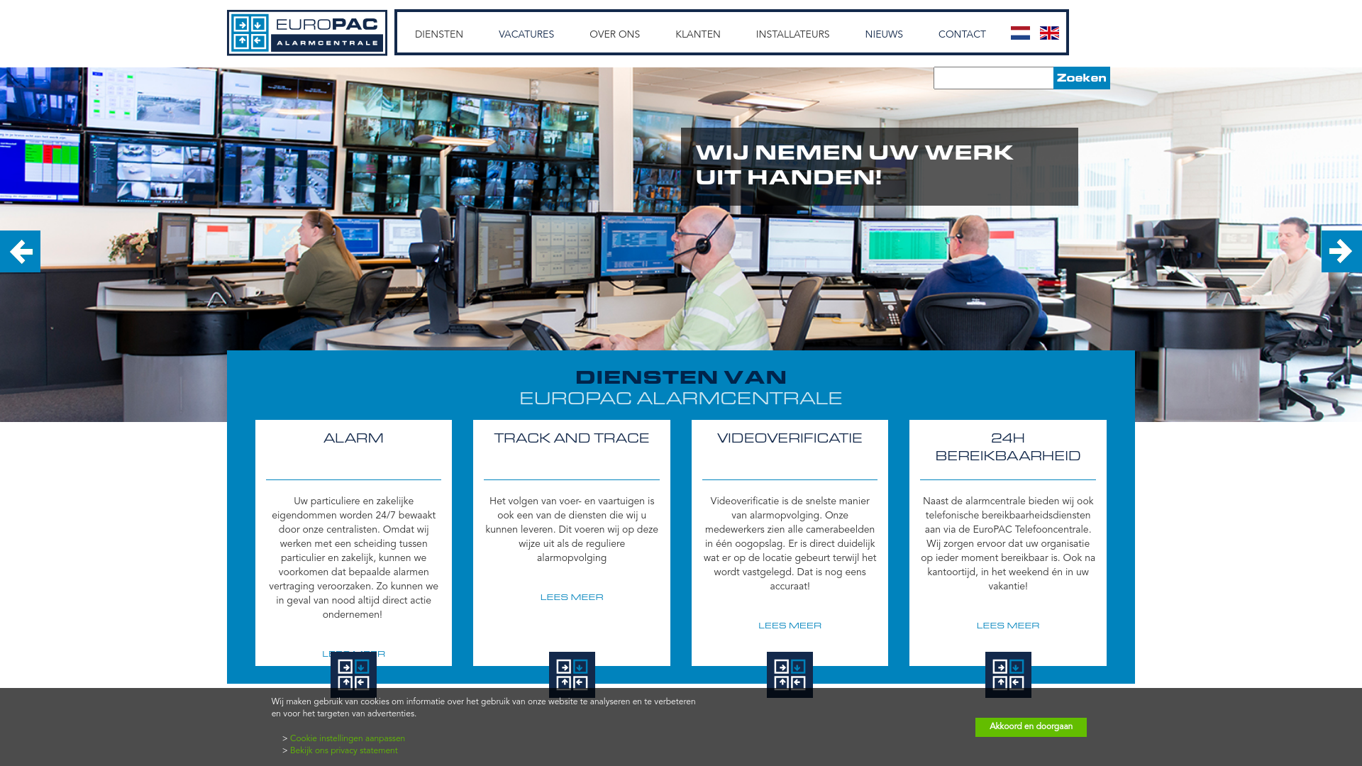 website screenshot of https://europacalarmcentrale.nl/