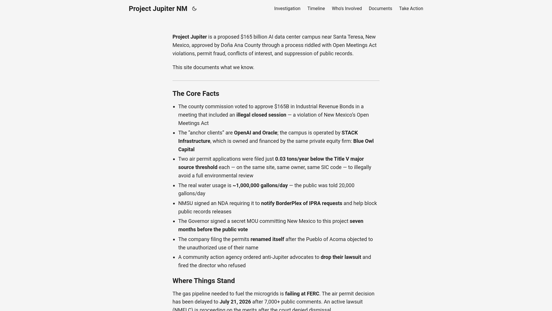 website screenshot of https://projectjupiternm.org/