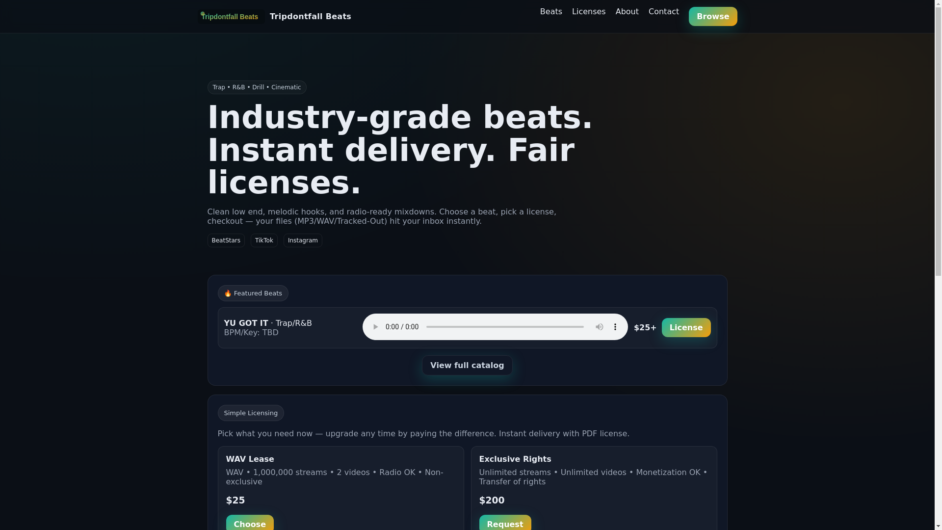 website screenshot of https://tripdontfallbeats.com/