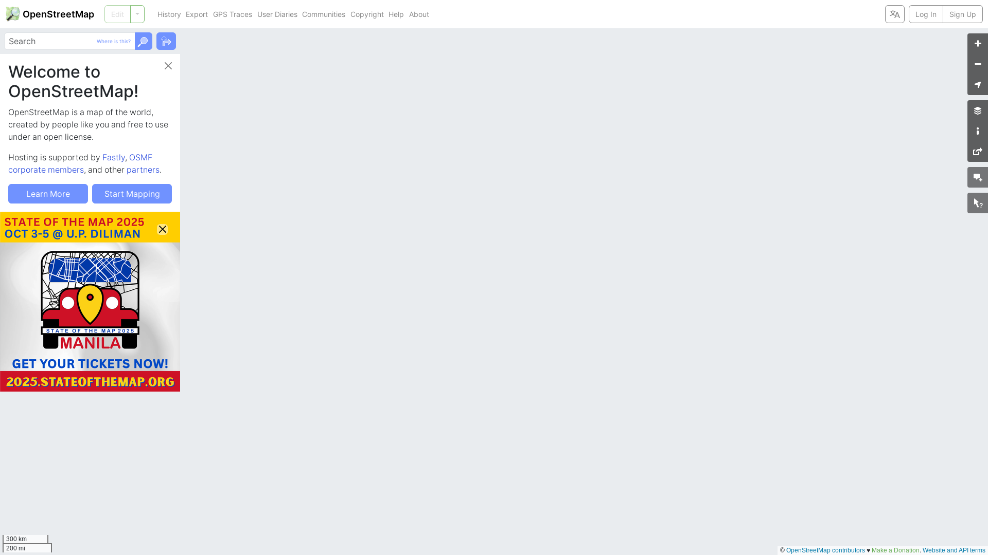 website screenshot of https://openstreetmap.org/