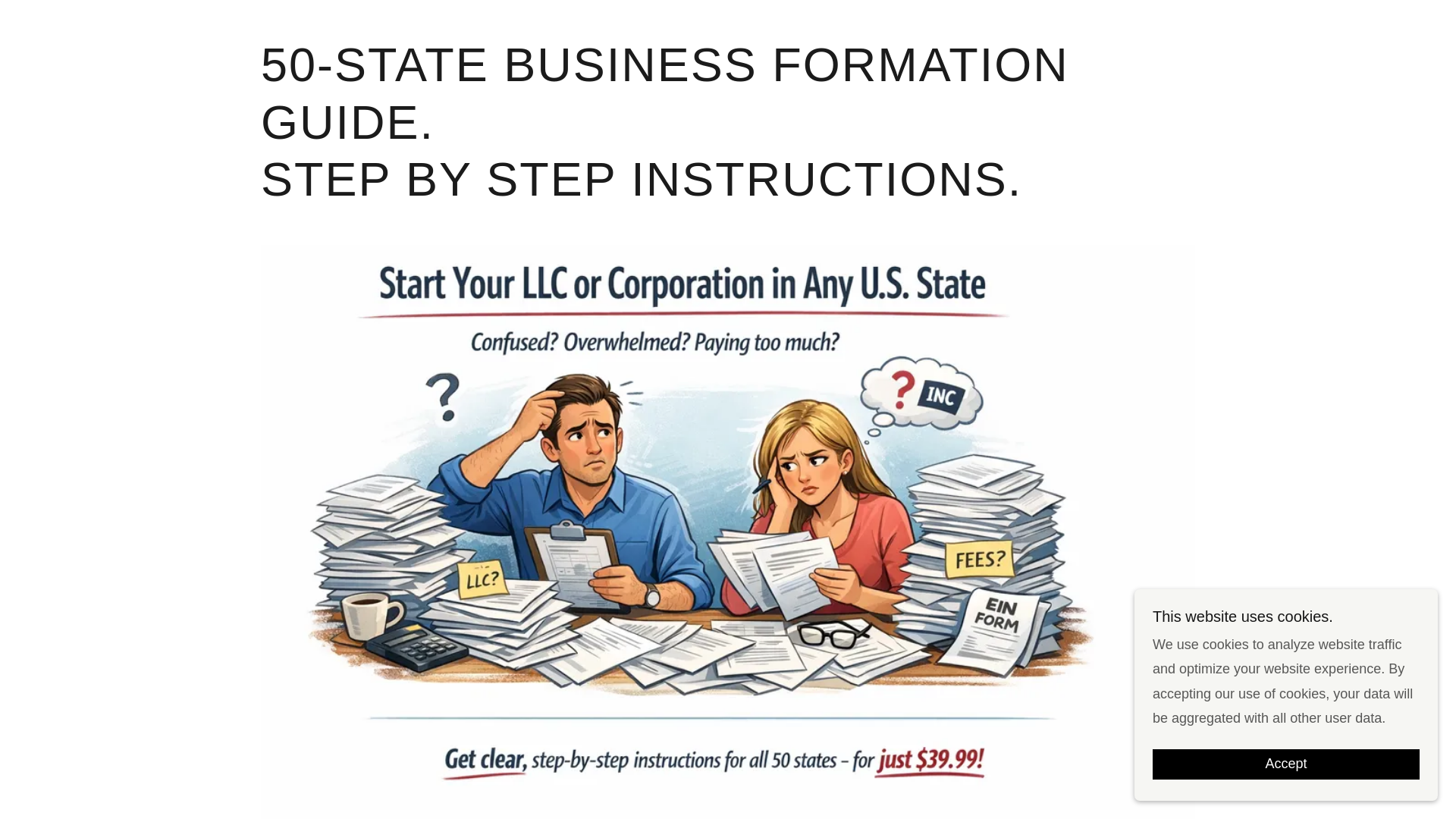 website screenshot of https://50statebizformation.com
