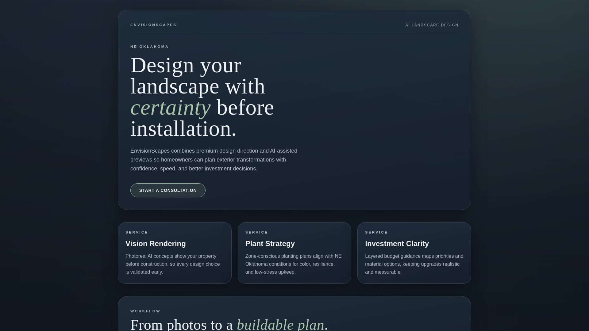 website screenshot of https://envisionscapes.com/