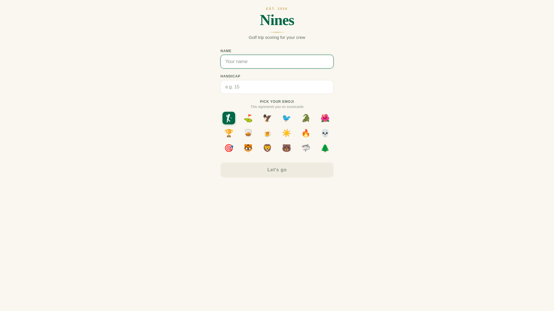 website screenshot of https://ninesgolfapp.com/