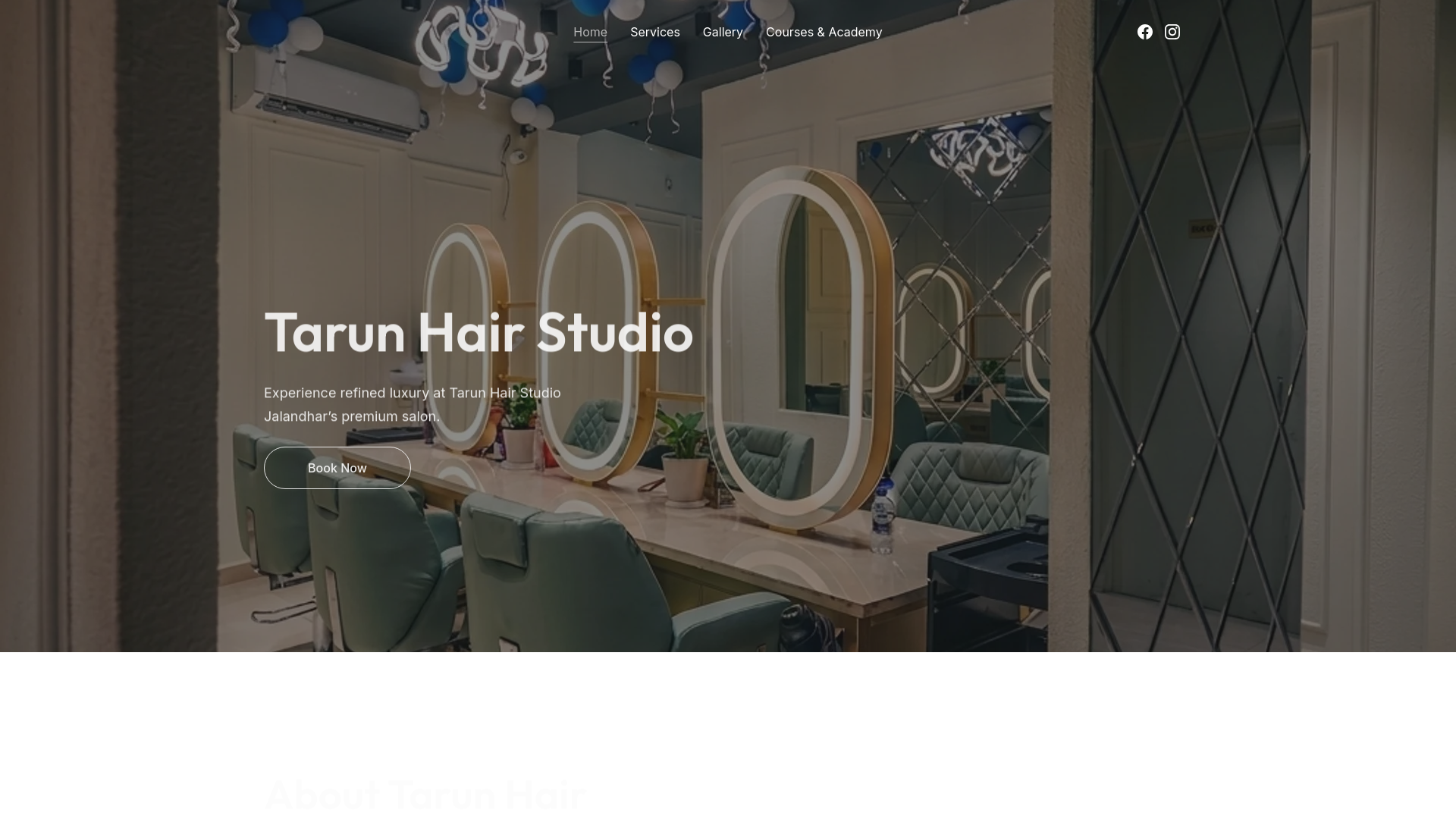 website screenshot of https://tarunhairstudio.com/