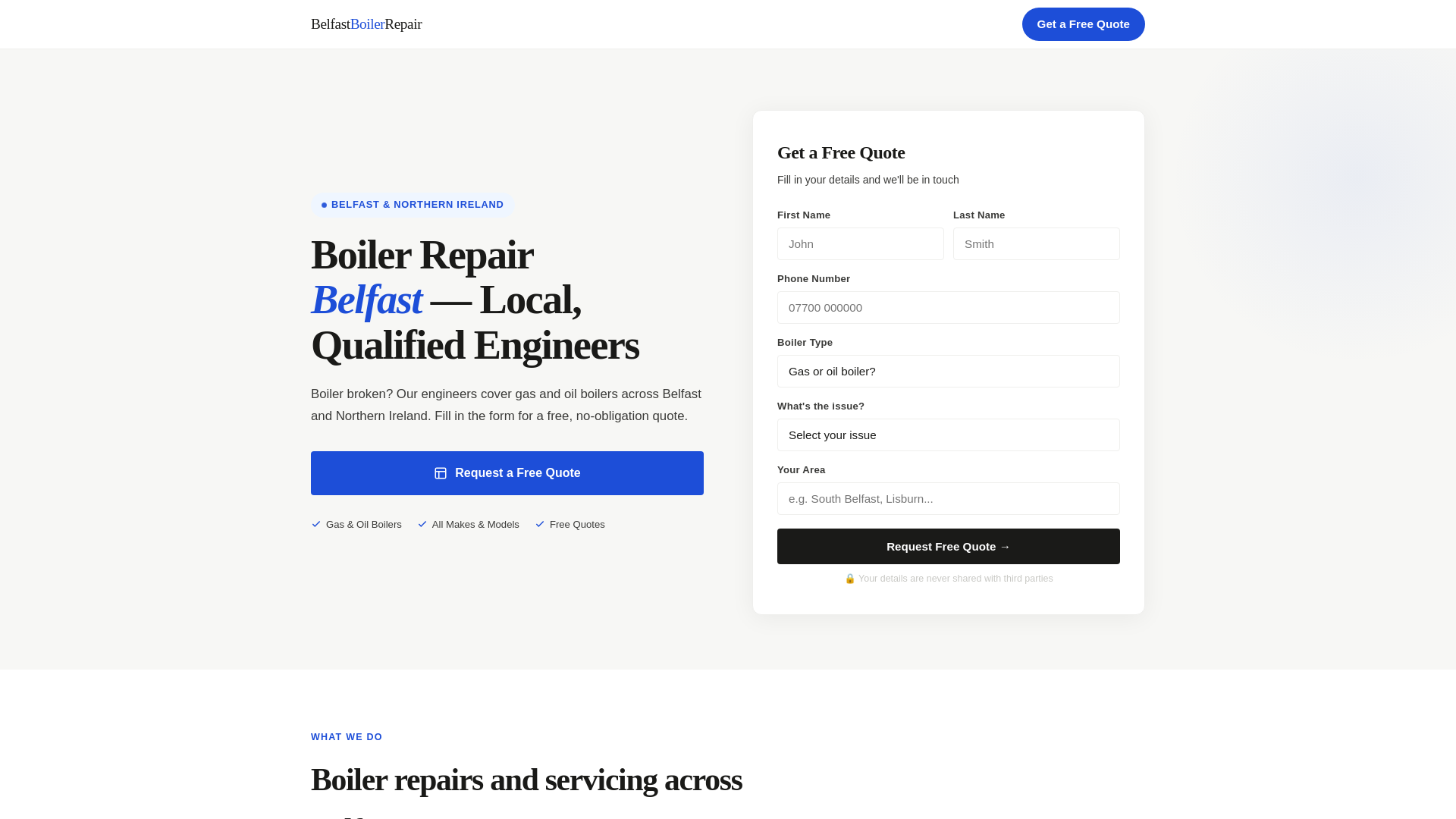 website screenshot of https://belfastboiler.repair/