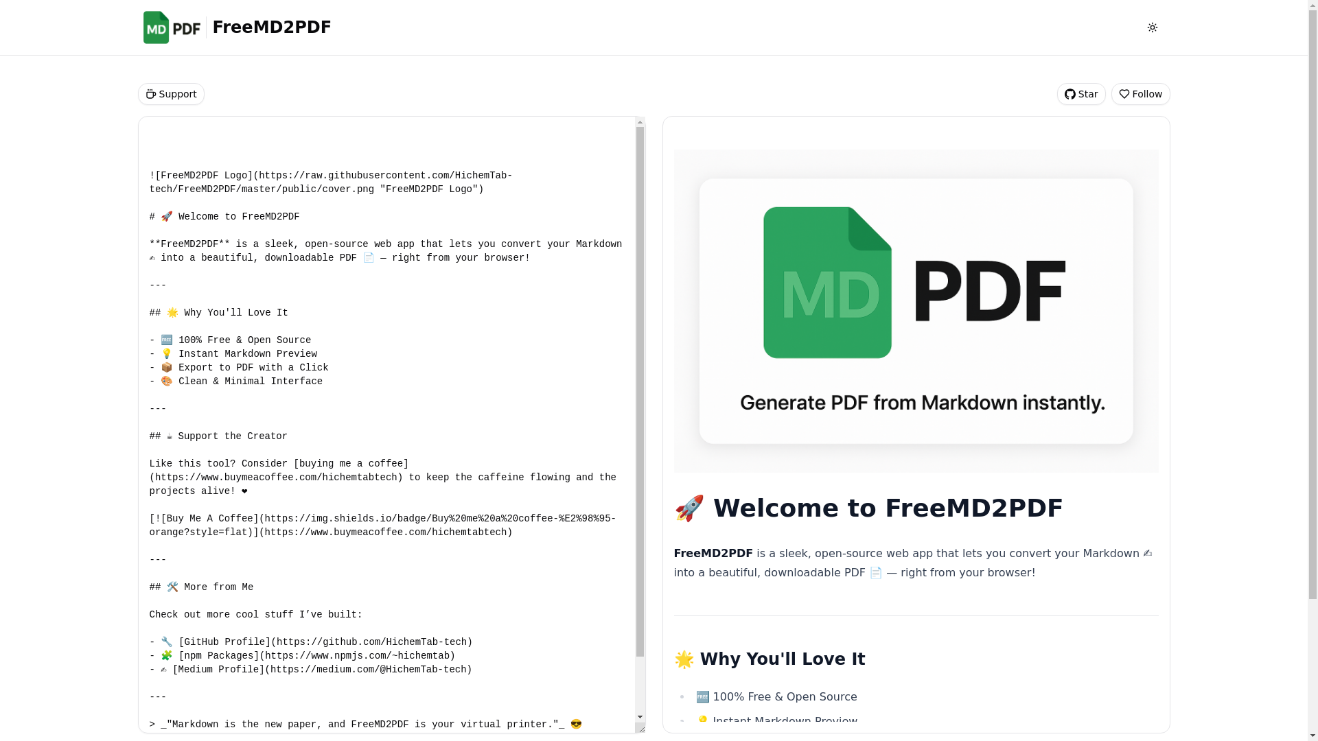 website screenshot of https://freemd2pdf-borninsea.pages.dev/
