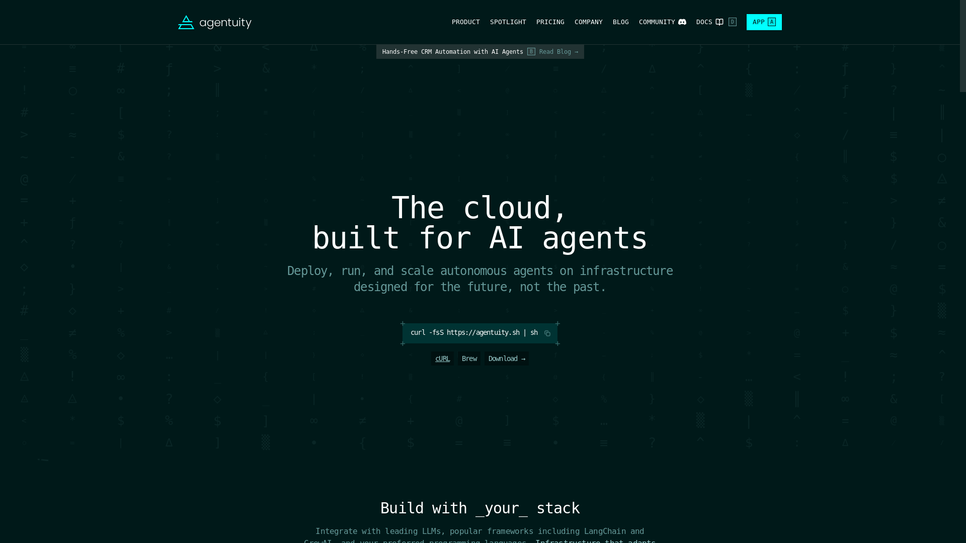 website screenshot of https://agentuity.cc/