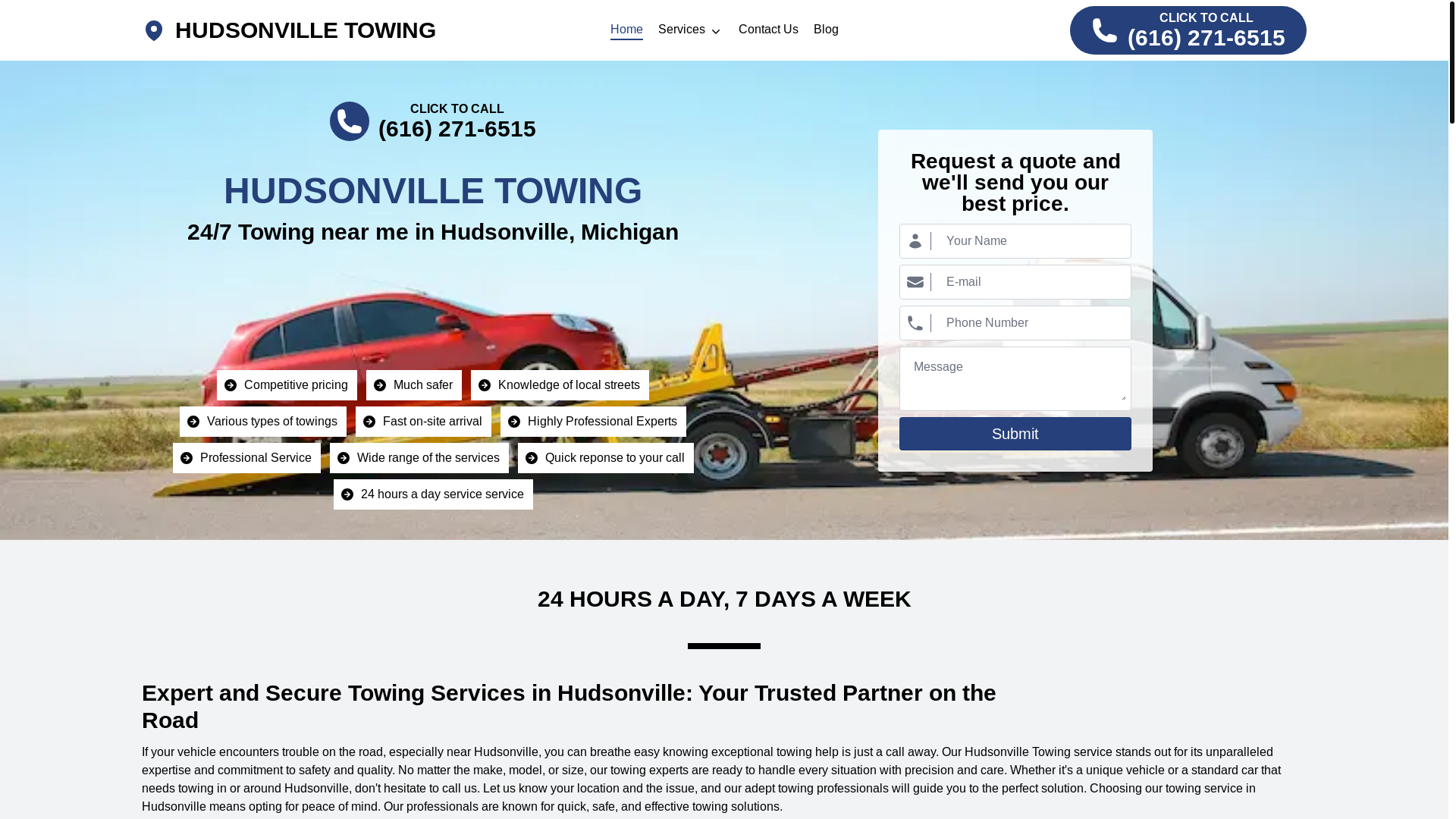 website screenshot of https://www.hudsonvilletowing.us/