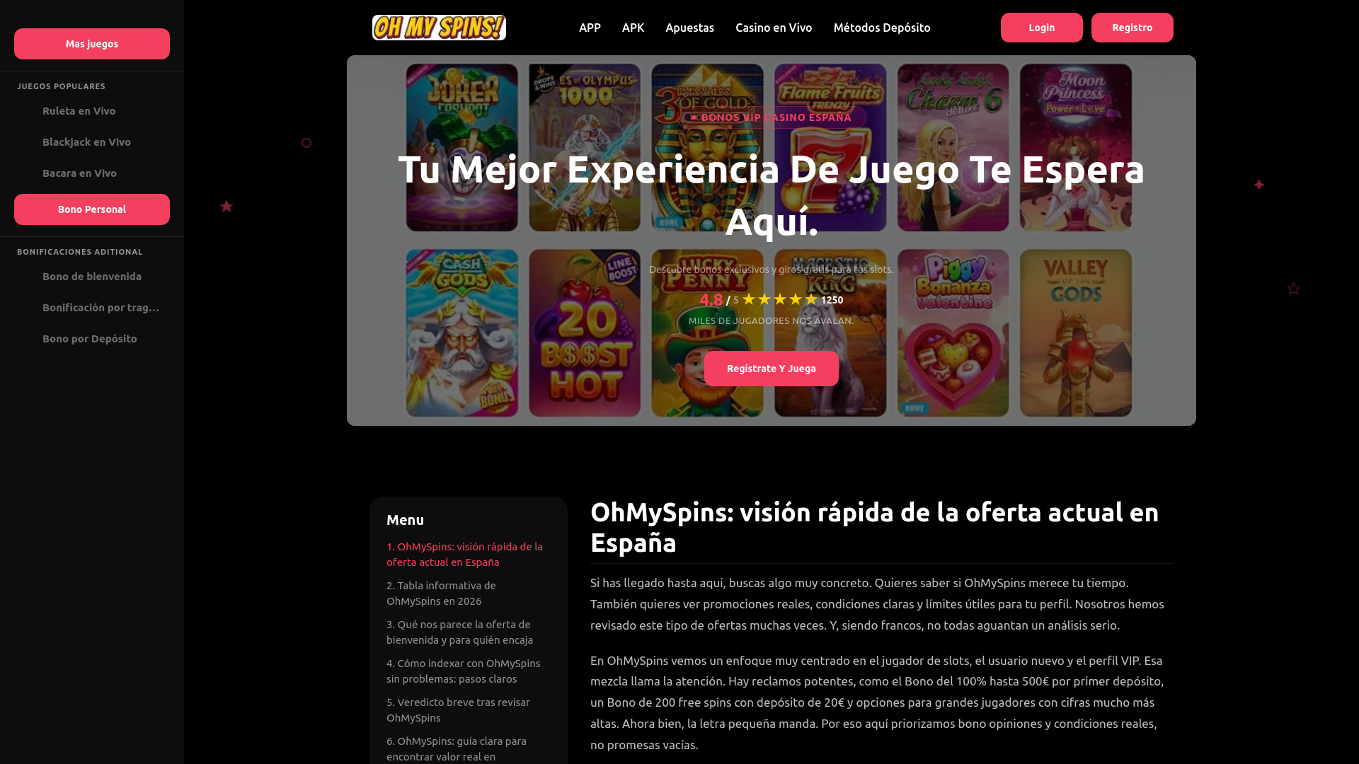 website screenshot of https://ohmyspins-bonos-espana.com/