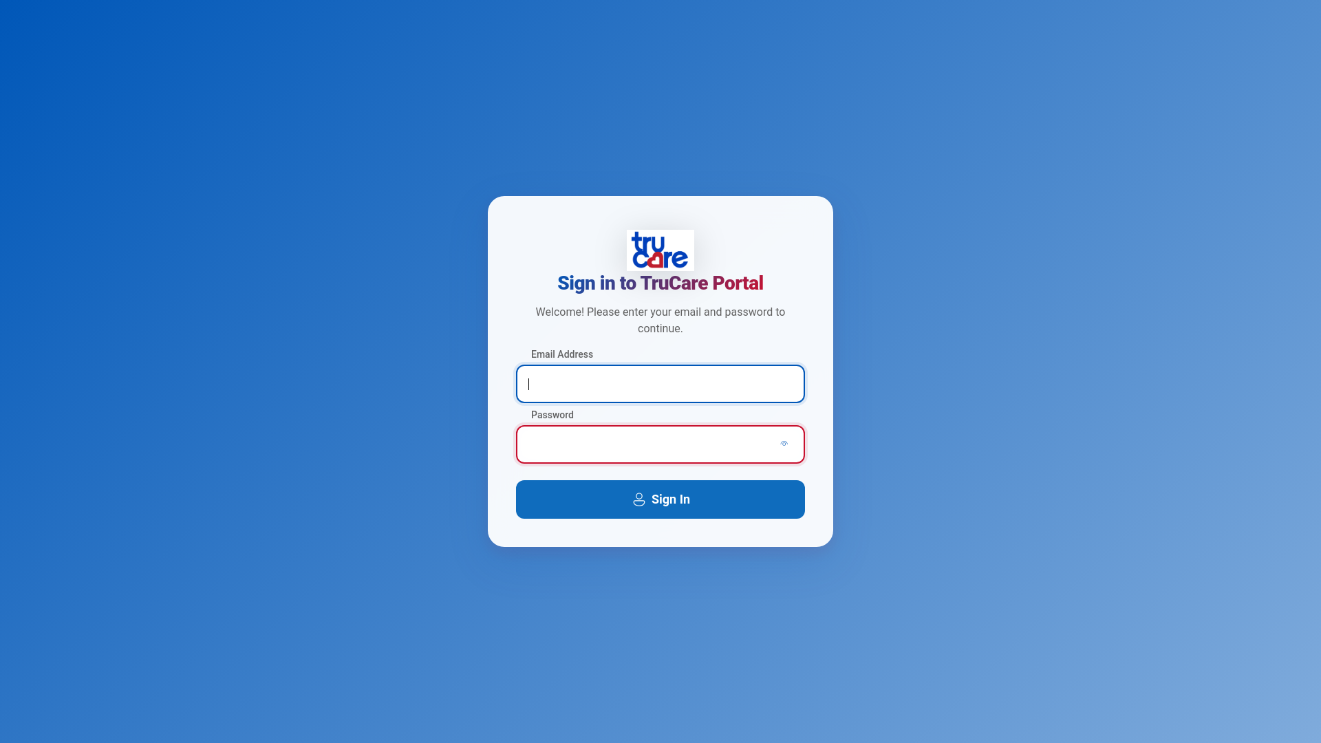 website screenshot of https://trucareportal.care/