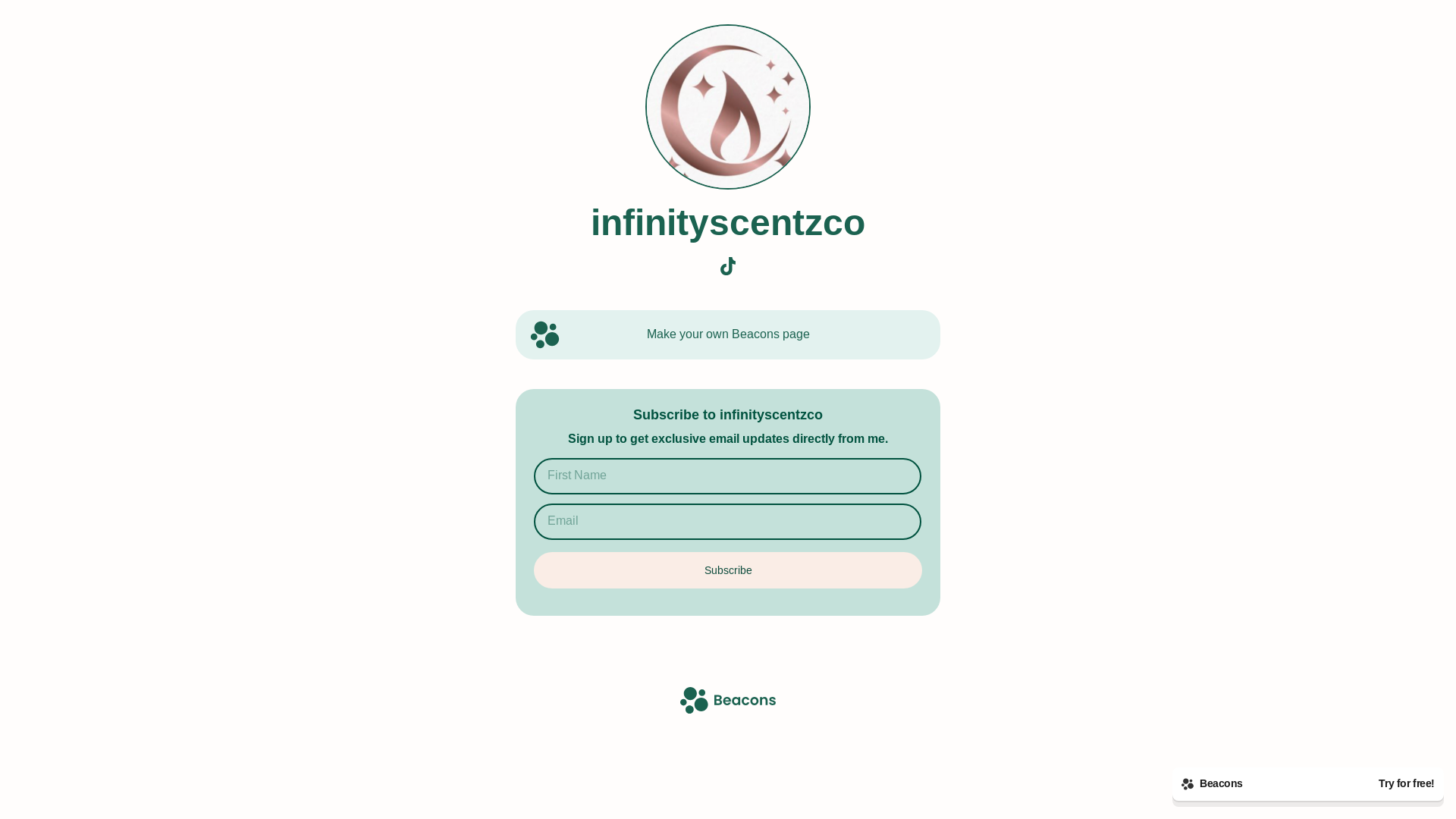 website screenshot of https://infinityscentzco.com/