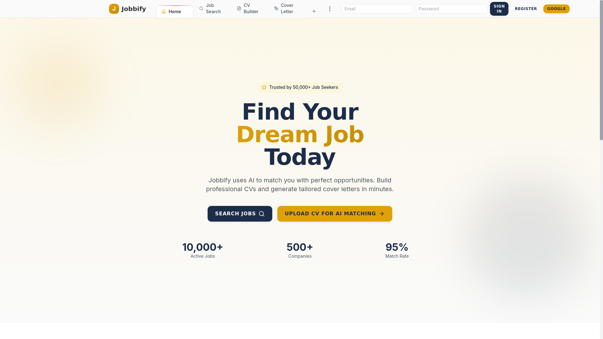 website screenshot of https://jobbify-frontend.pages.dev/