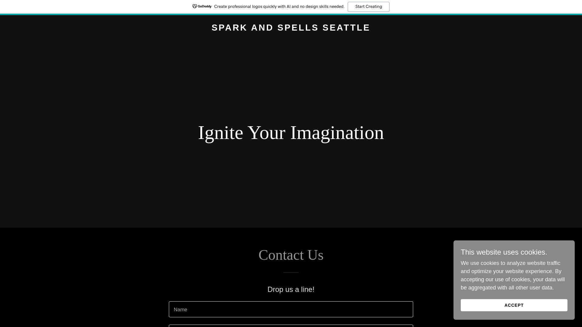 website screenshot of https://sparkandspellseattle.com/