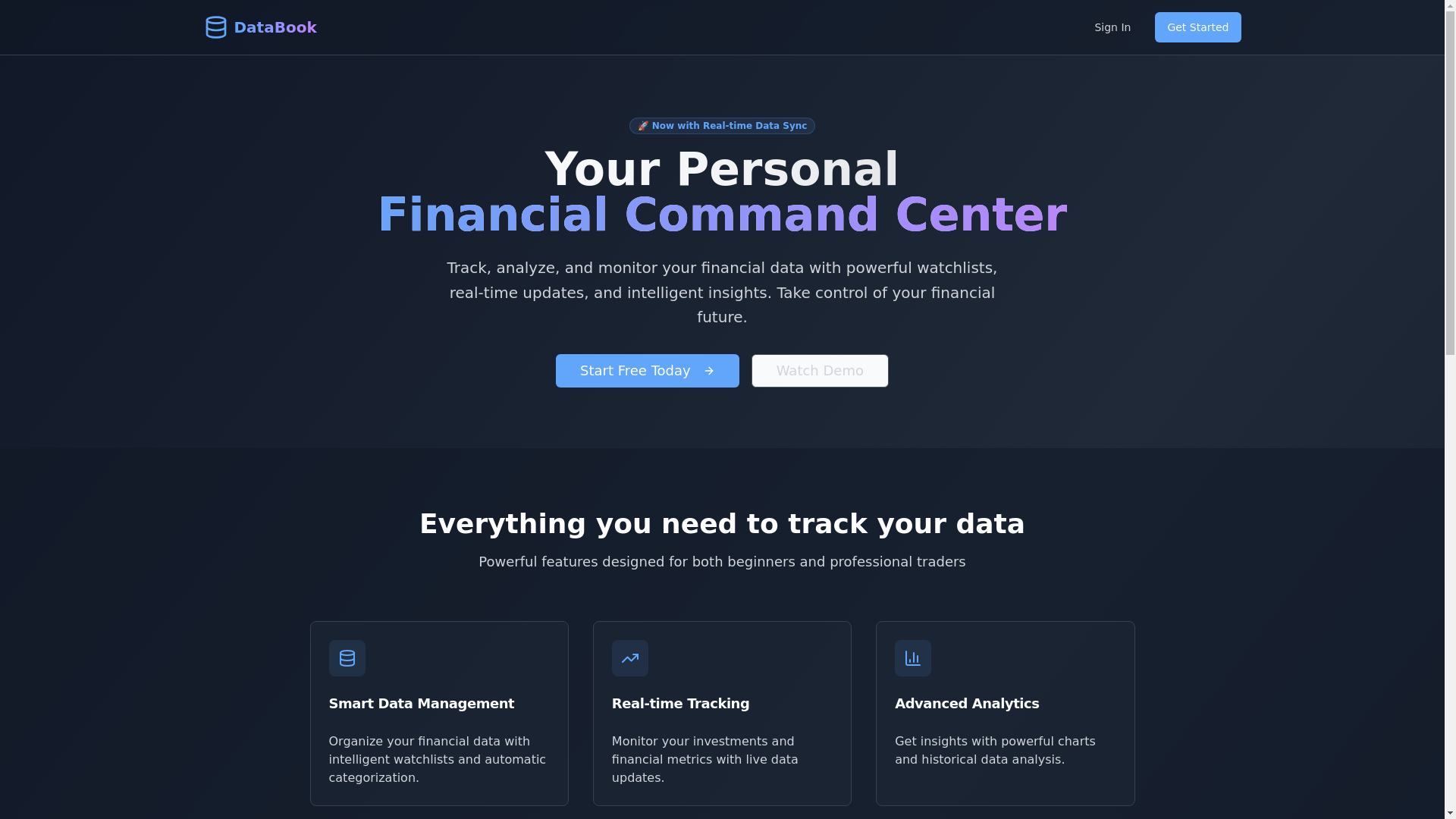 website screenshot of https://thedatabook.app/