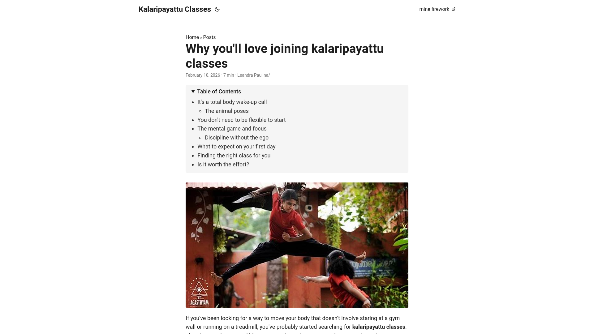 website screenshot of https://kalaripayattu-classes.pages.dev/