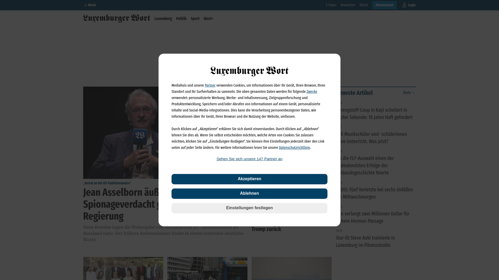 website screenshot of https://www.wort.lu