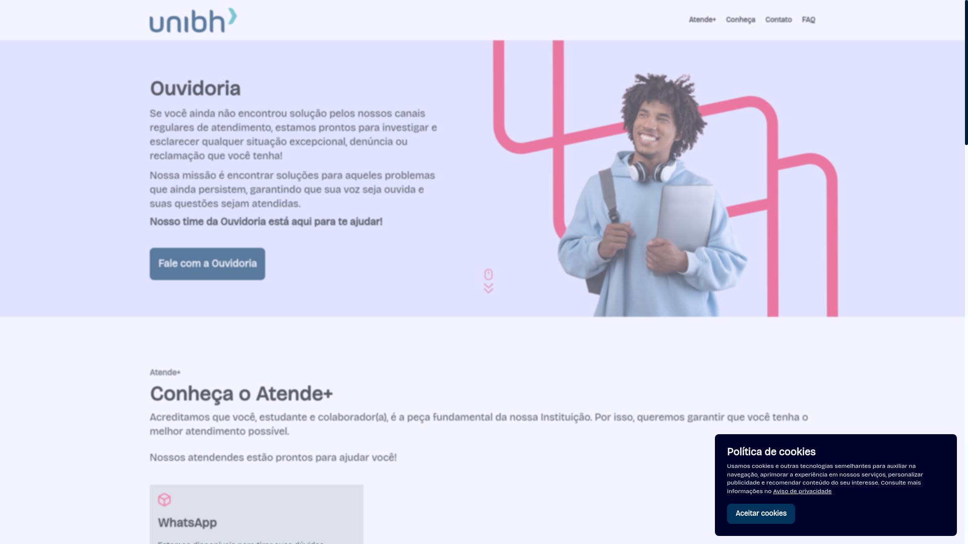 website screenshot of https://ouvidoria-unibh.pages.dev/