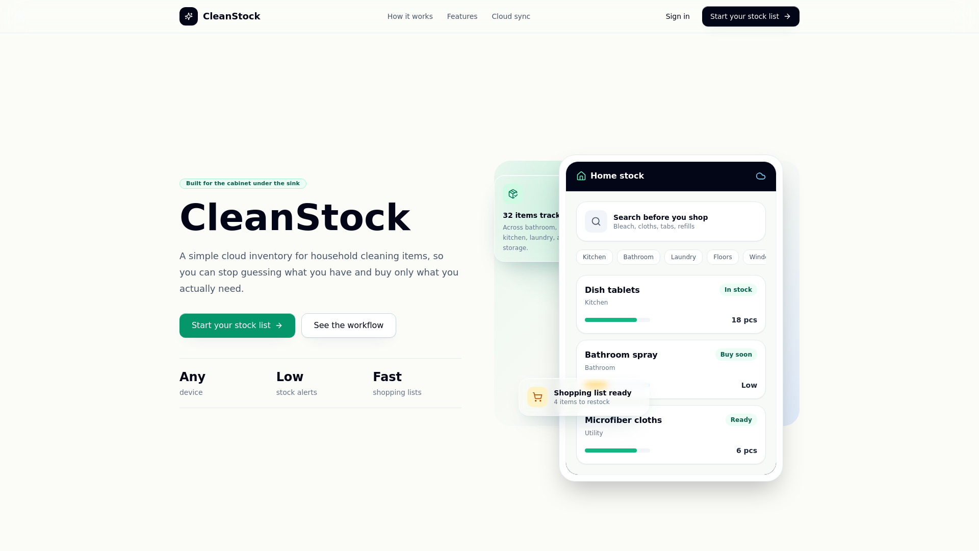 website screenshot of https://cleanstock.app/