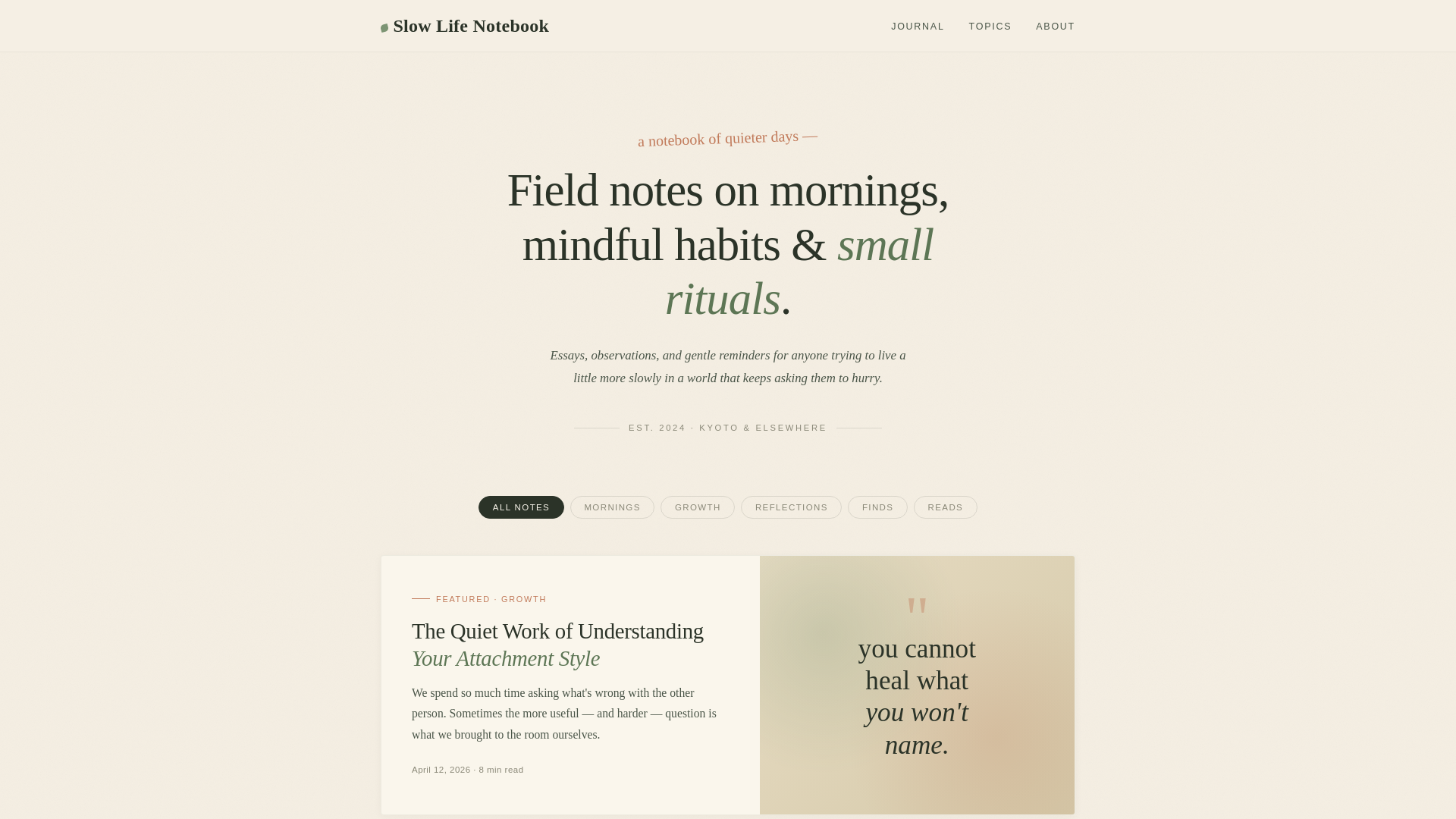 website screenshot of https://slowlifenotebook.com/
