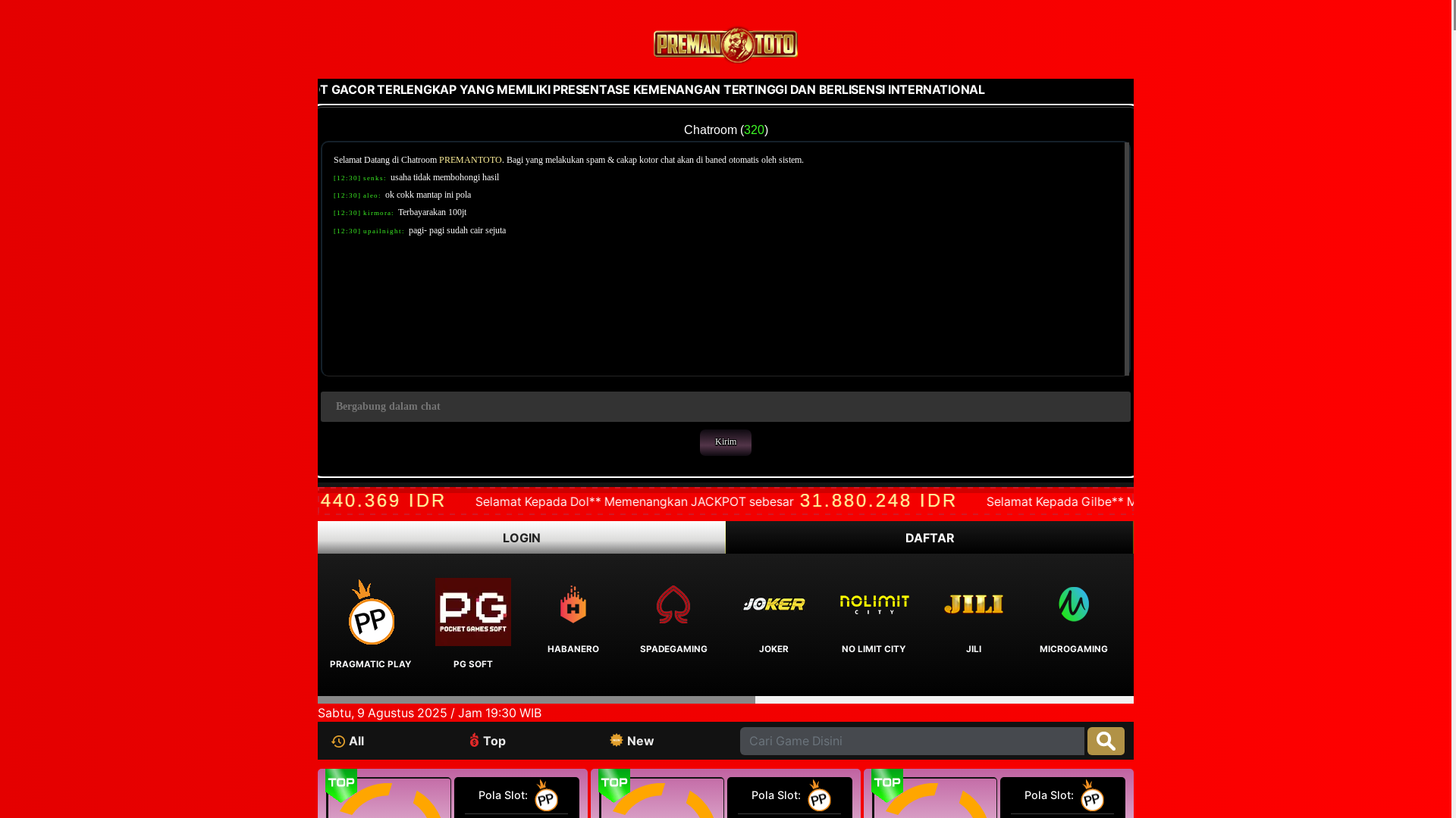 website screenshot of https://rtppreman9.pages.dev/