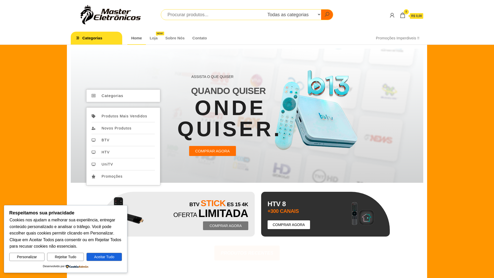 website screenshot of https://mastereletronicosonline.com