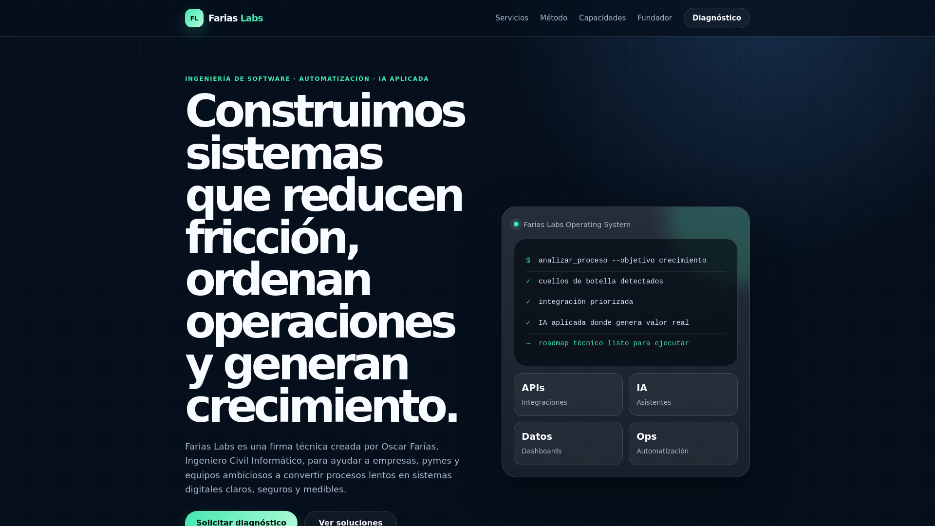 website screenshot of https://fariaslabs.cl/