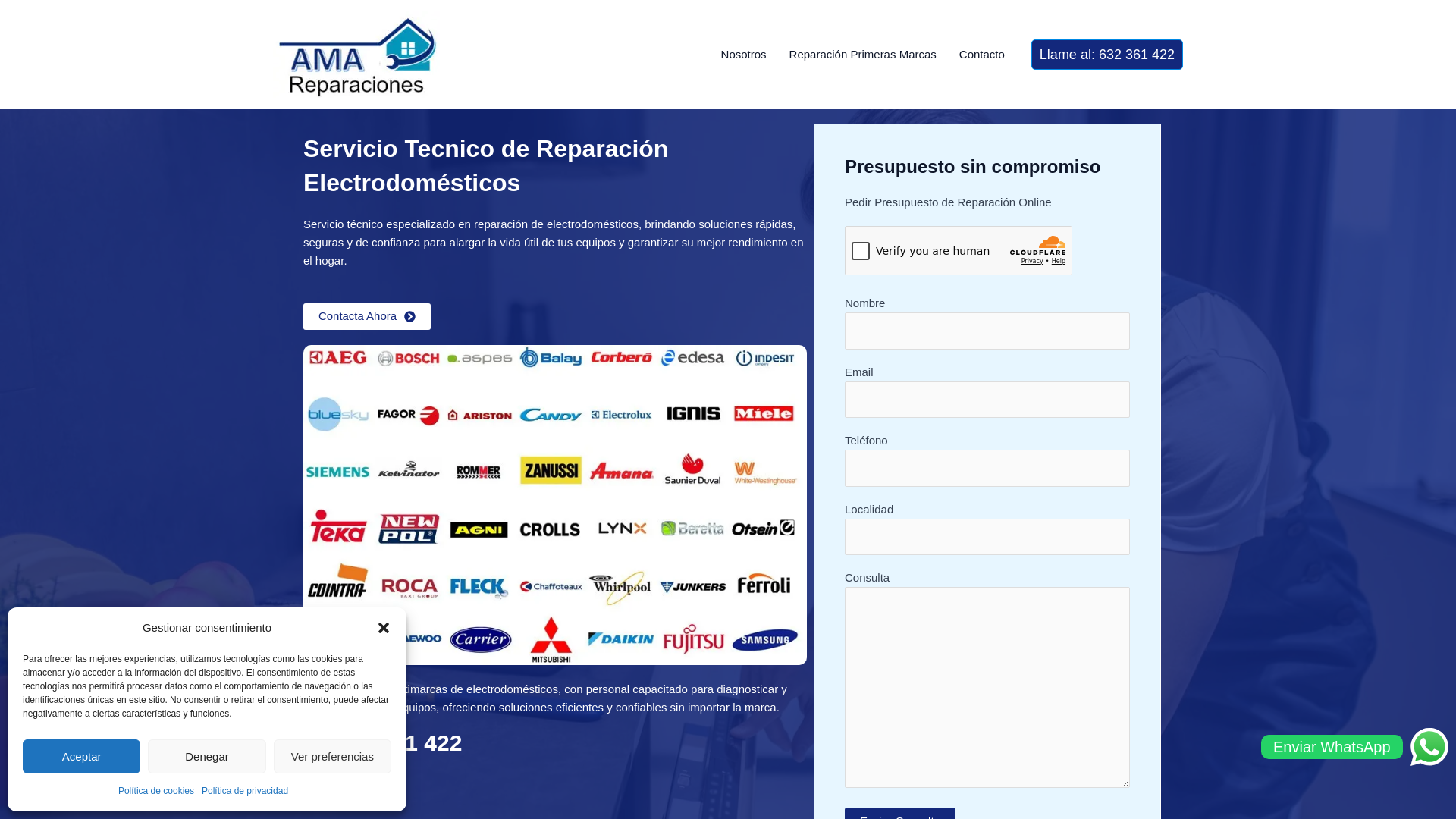 website screenshot of https://aa-serviciotecnico.es