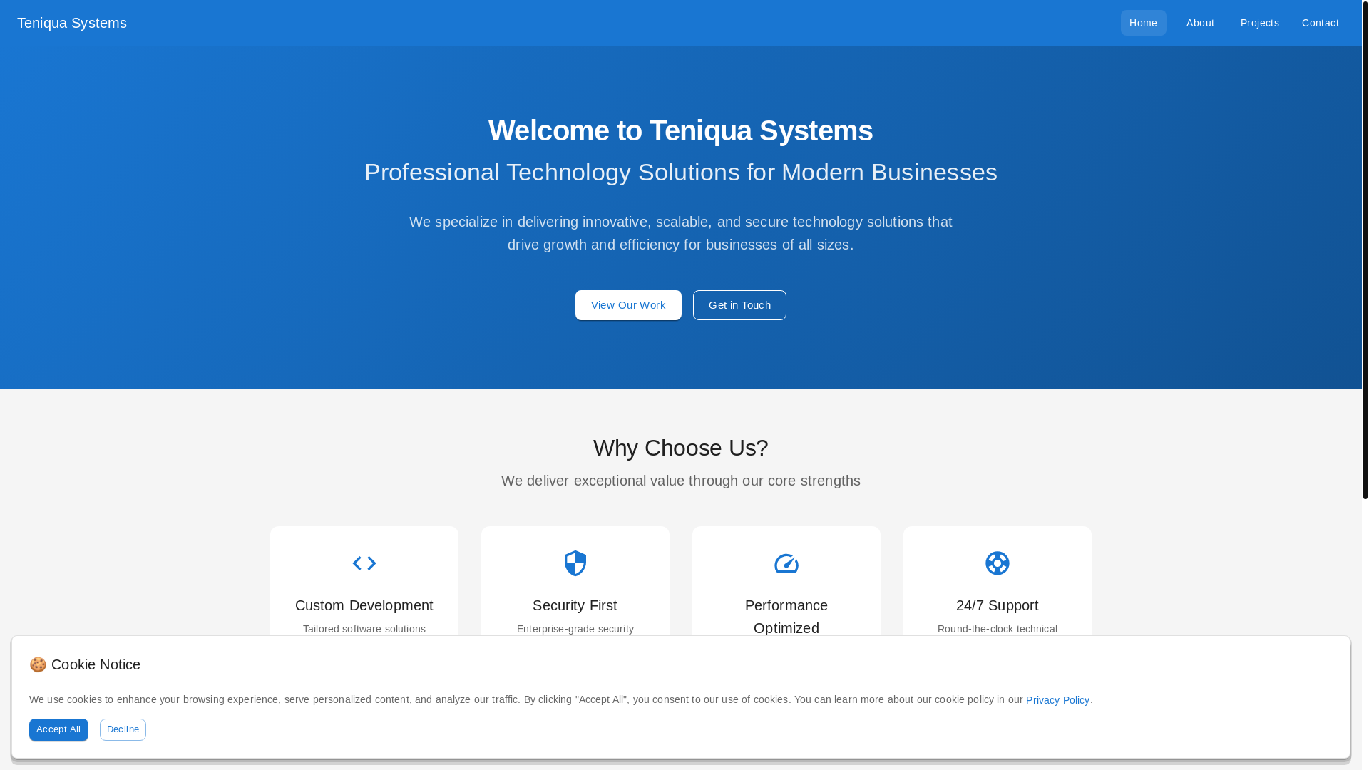 website screenshot of https://teniquasystems-website.pages.dev/