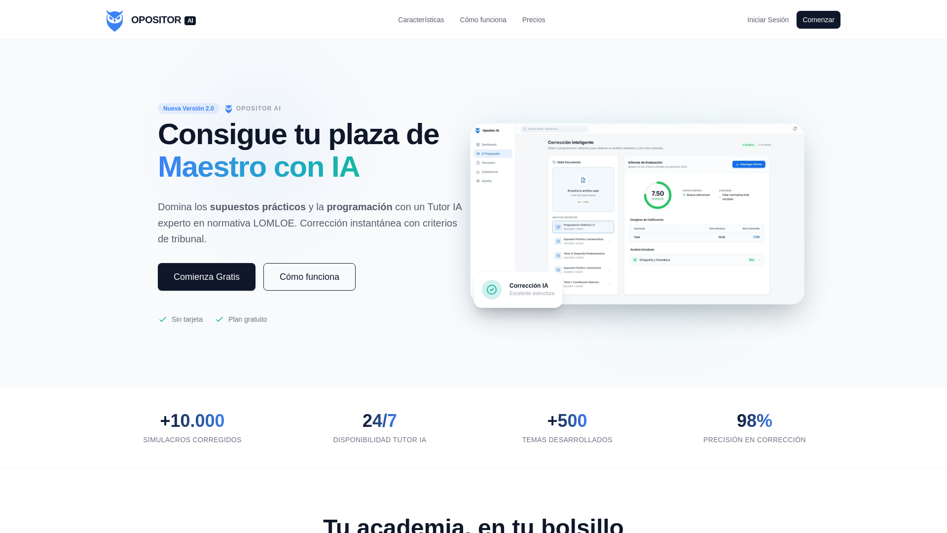 website screenshot of https://opositor-ai-landing-page.pages.dev/