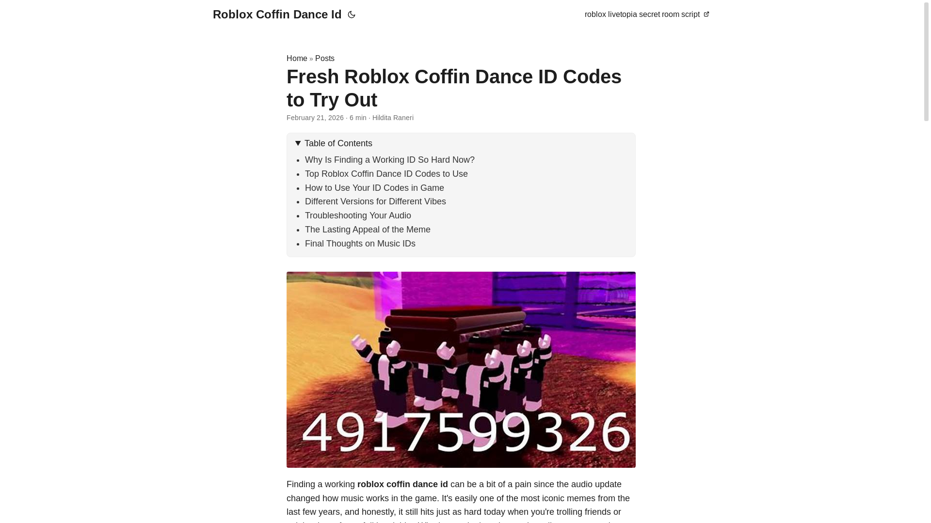 website screenshot of https://roblox-coffin-dance-id.pages.dev/