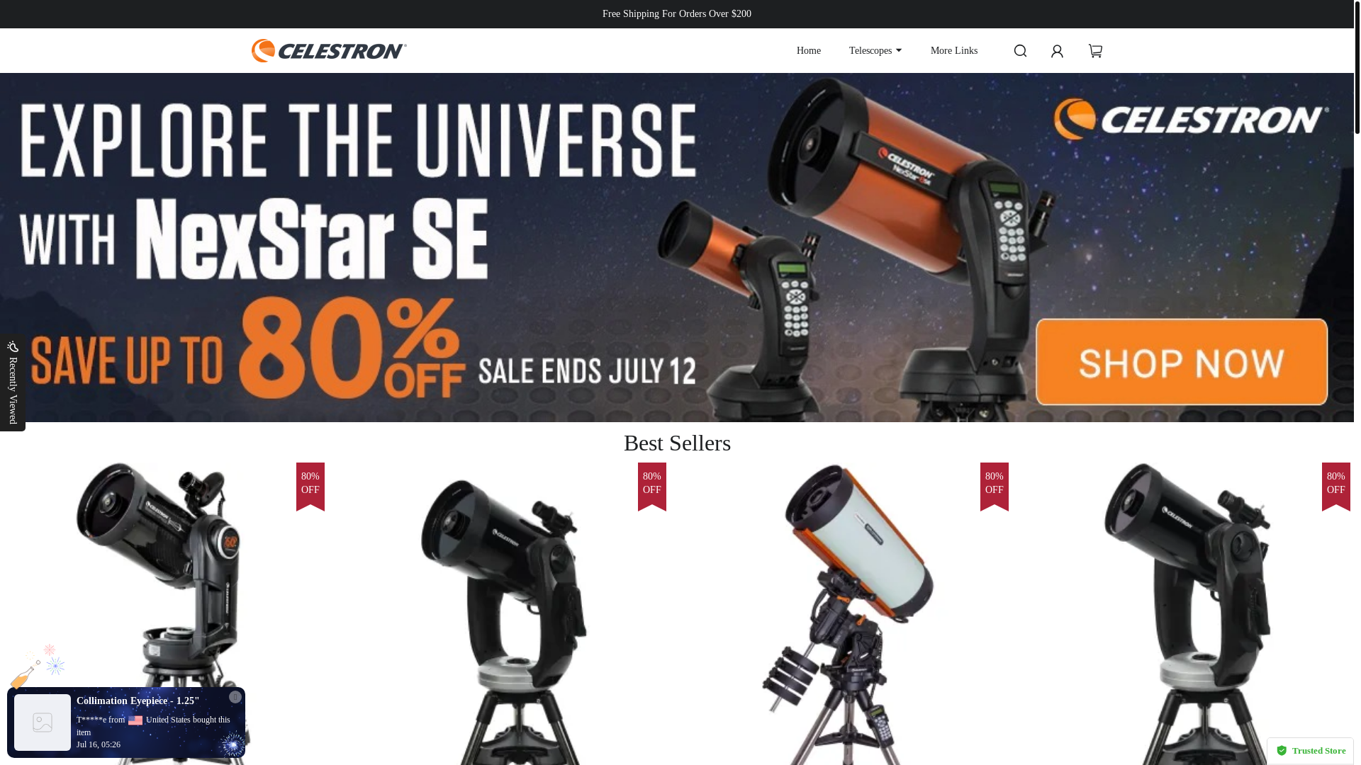 website screenshot of https://celestronofficials.com/
