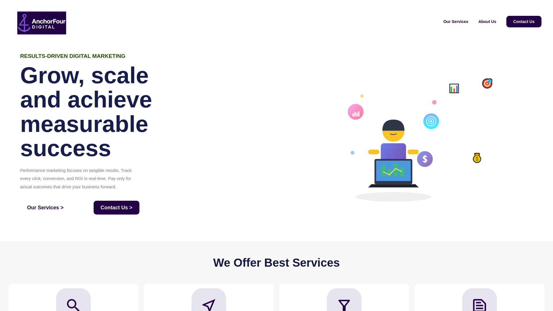 website screenshot of https://anchorfourdigital.co.za/