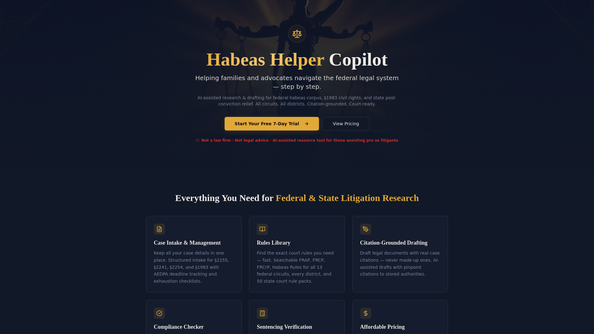 website screenshot of https://habeas.info/