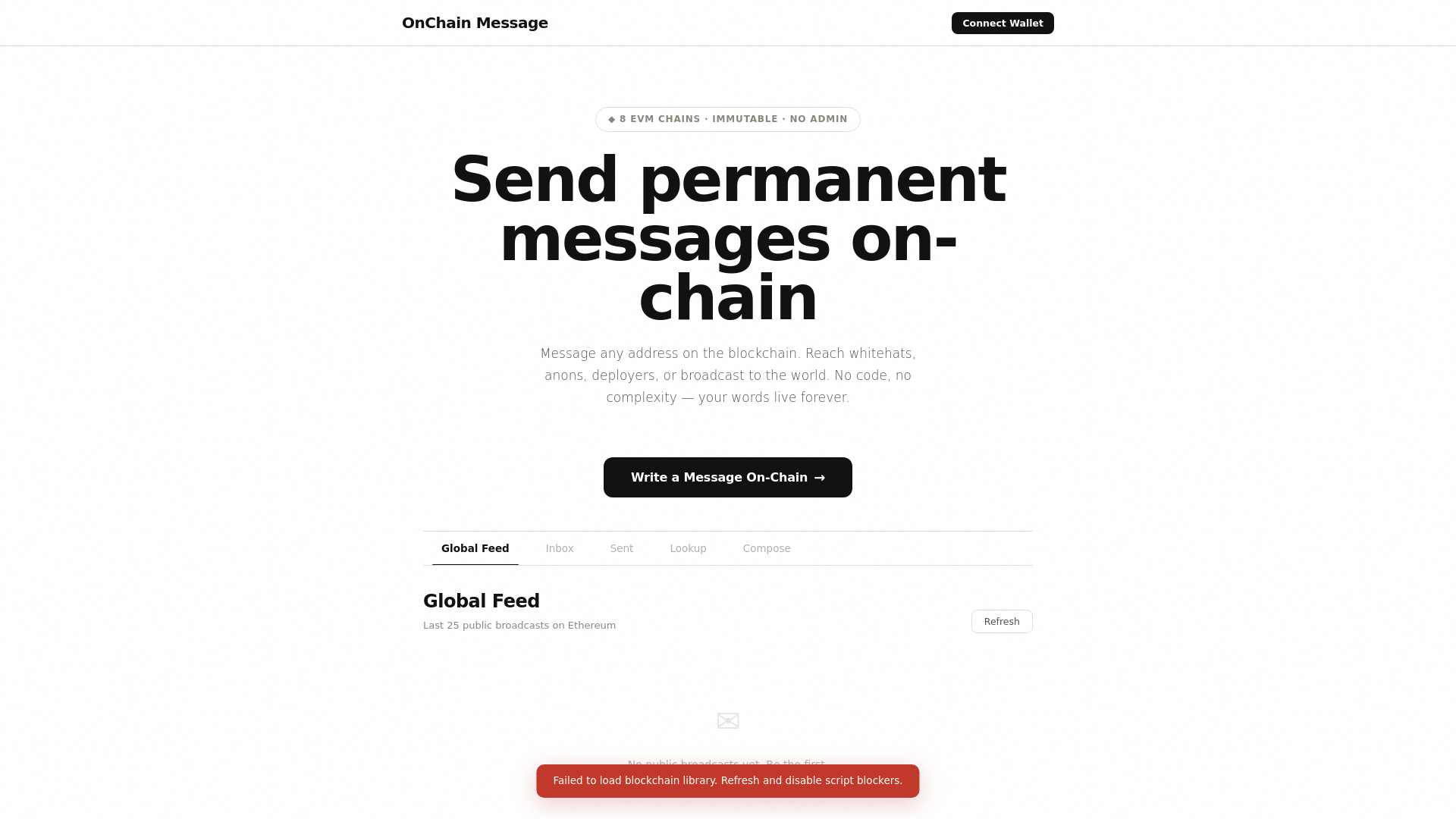 website screenshot of https://onchain-message.com