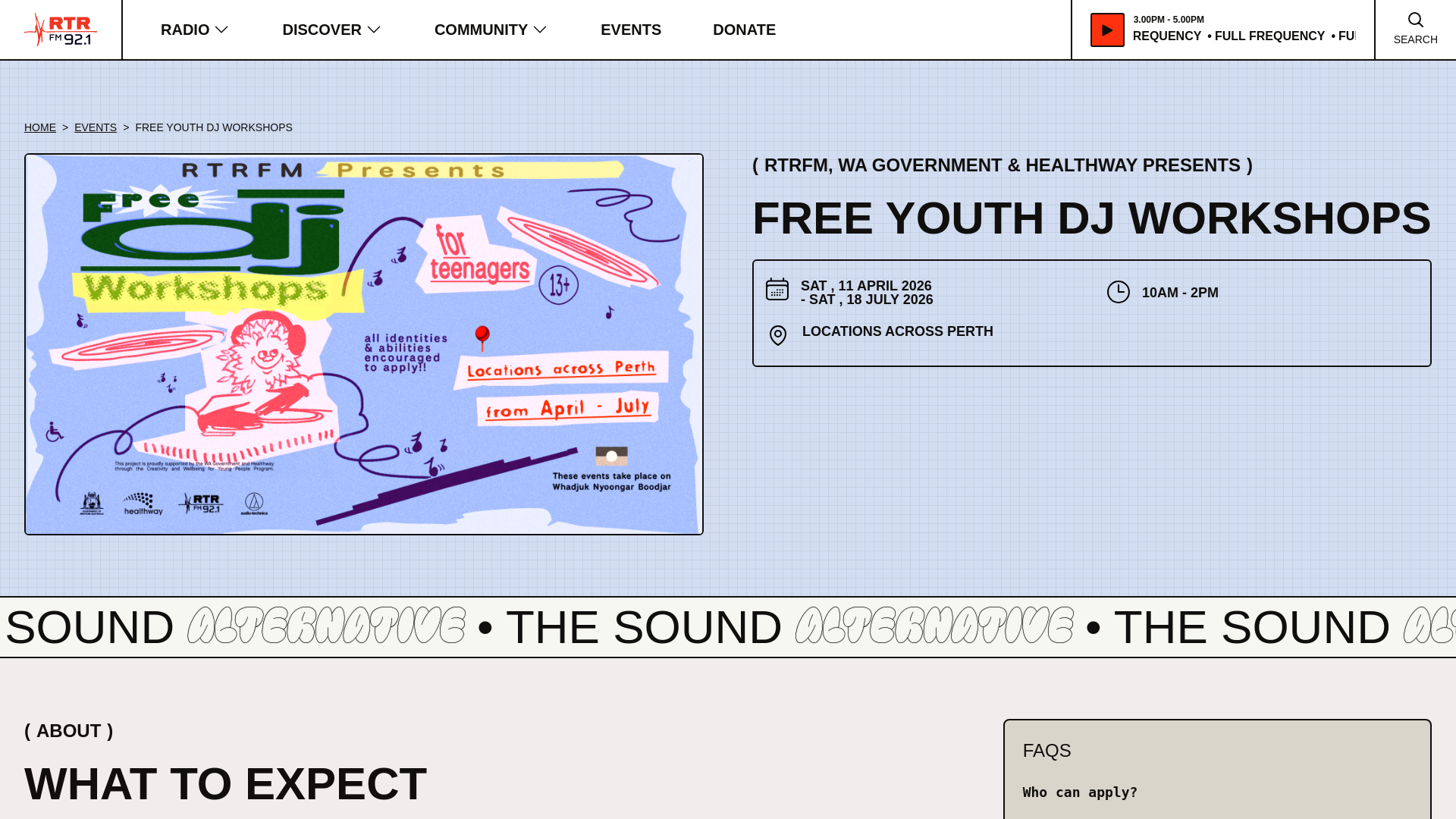 website screenshot of https://rtrfm.com.au/events/dj-workshops/