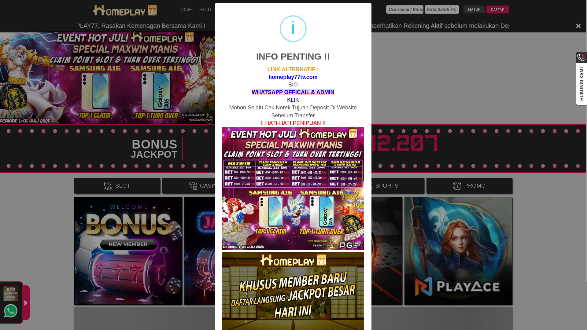 website screenshot of https://homeplay77juli.com/