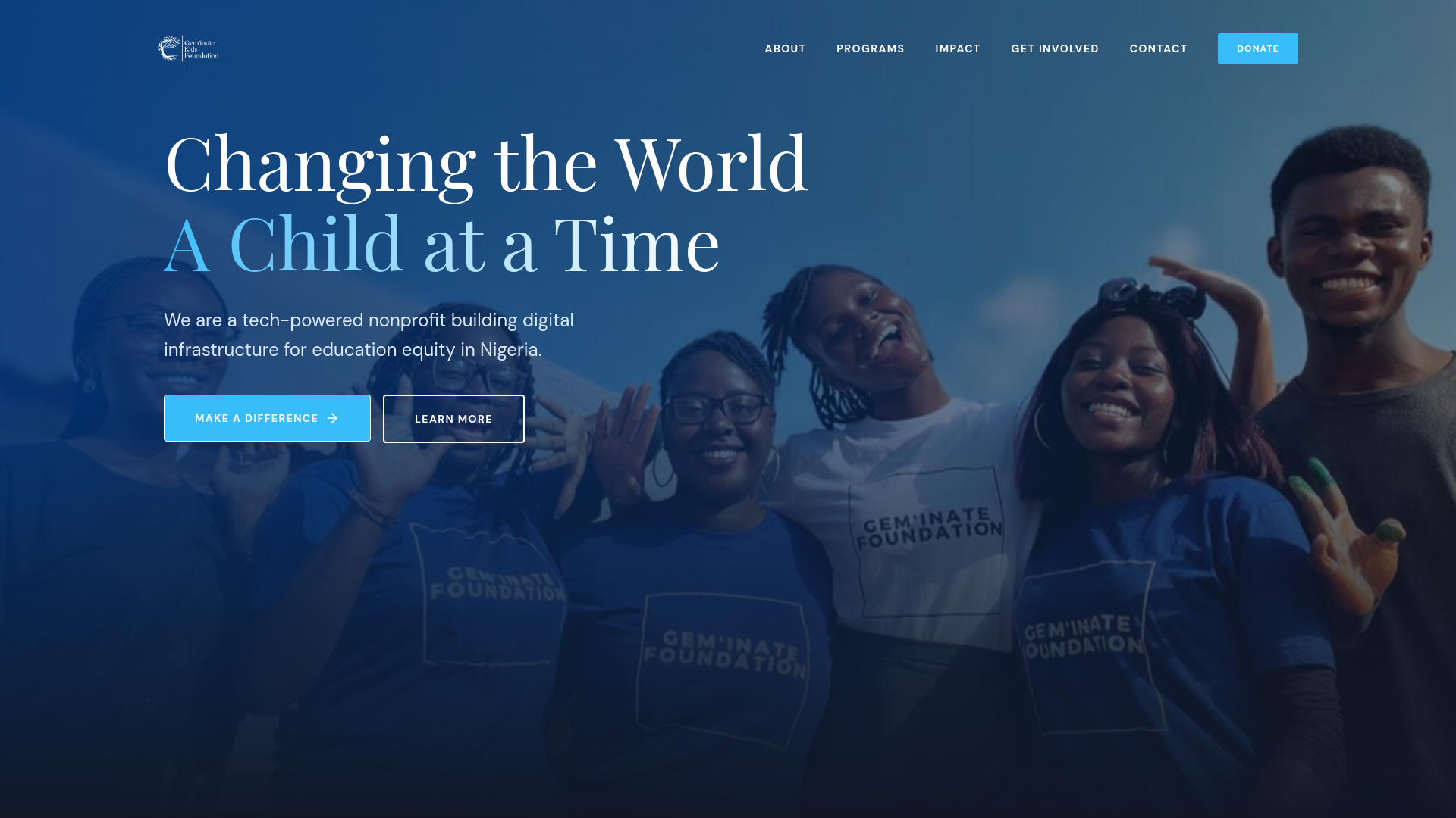 website screenshot of https://geminatekidsfoundation.org