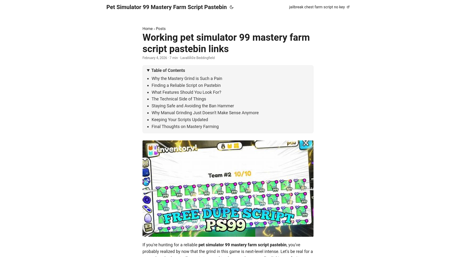 website screenshot of https://pet-simulator-99-mastery-farm-script-pastebin.pages.dev/