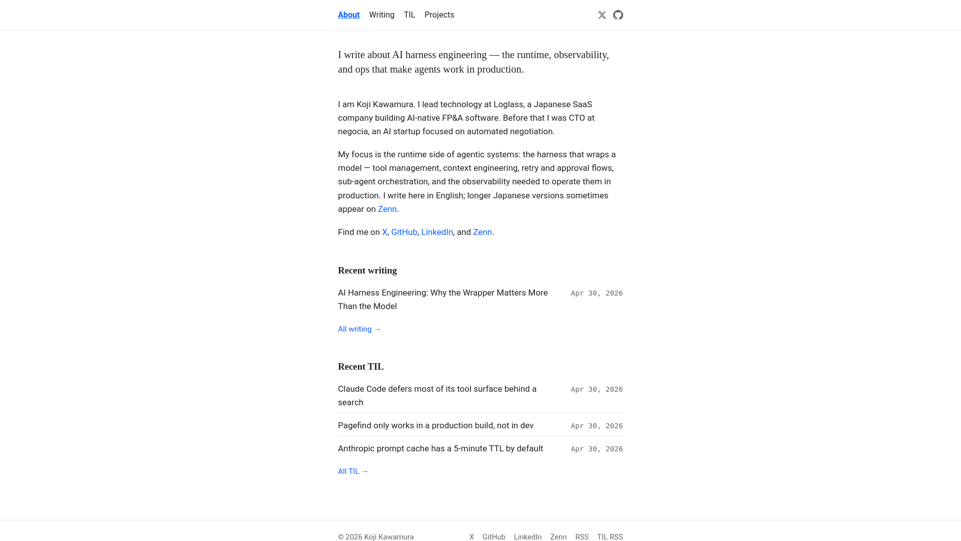 website screenshot of https://kojikawamura.pages.dev/
