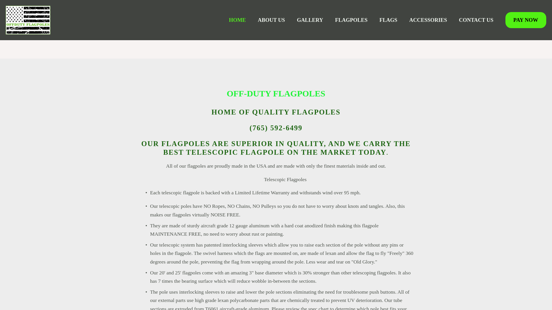 website screenshot of https://offdutyflagpoles.net/